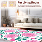 Pink Floral Pattern With Teal Vines Rug
