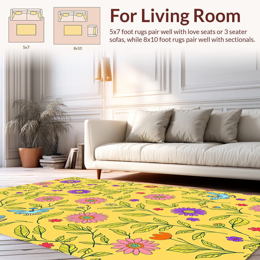 Whimsical Floral Butterfly Meadow Pattern Rug
