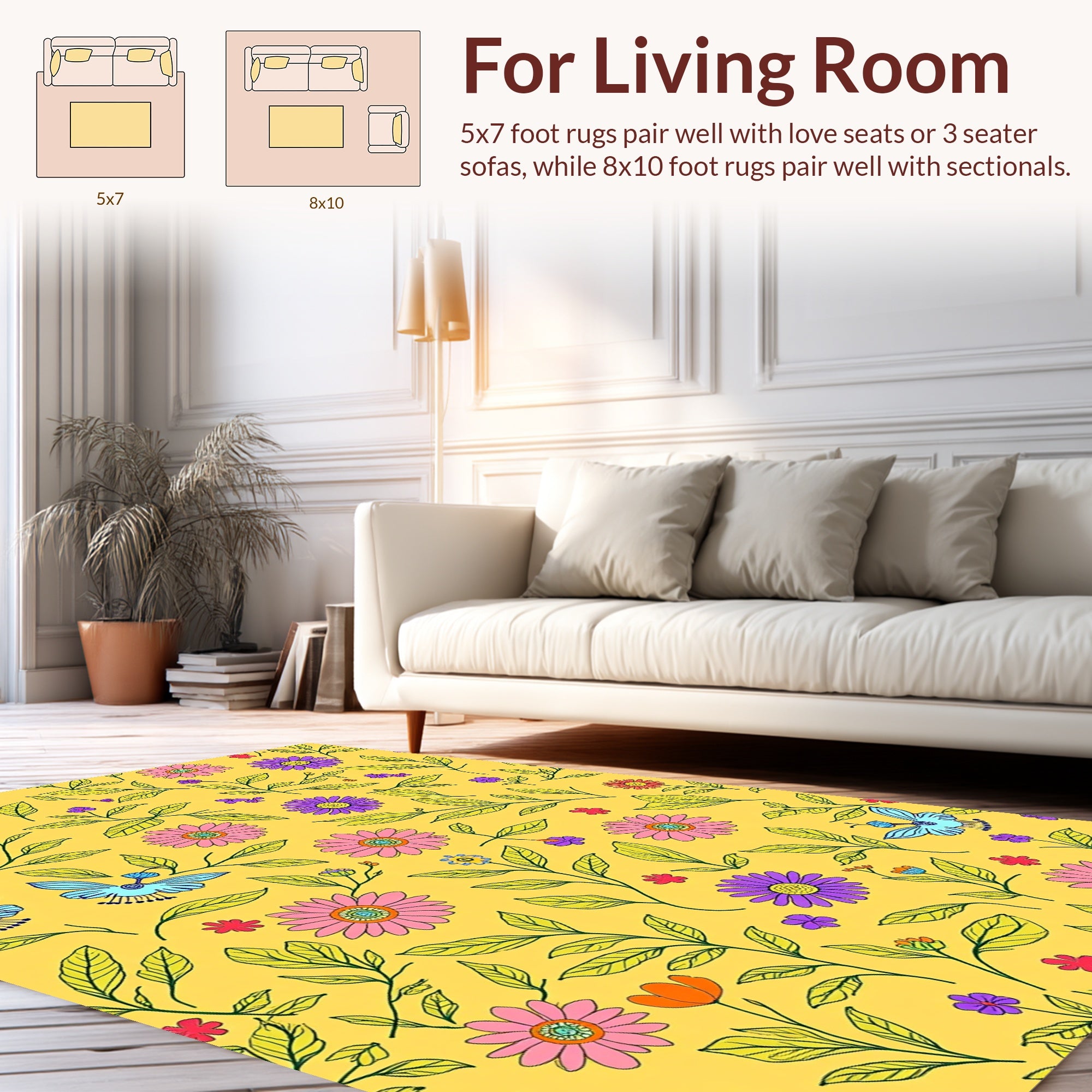 Whimsical Floral Butterfly Meadow Pattern Rug