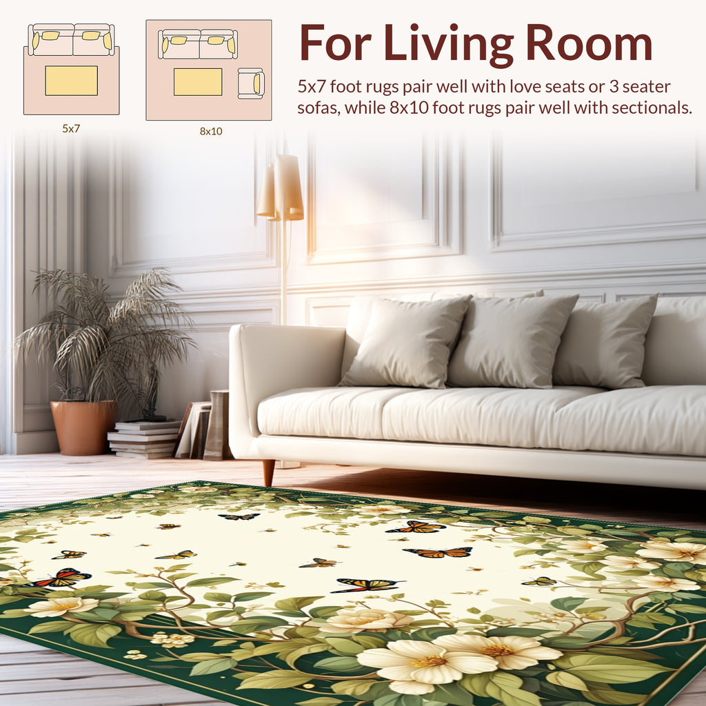 Floral Vines and Butterflies Garden Design Rug
