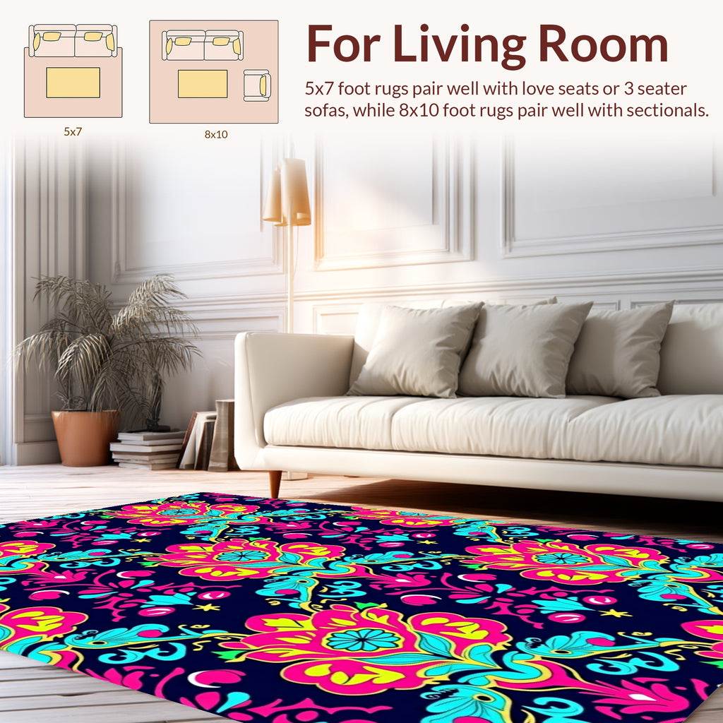 Bold Floral Damask Pattern Design Rug