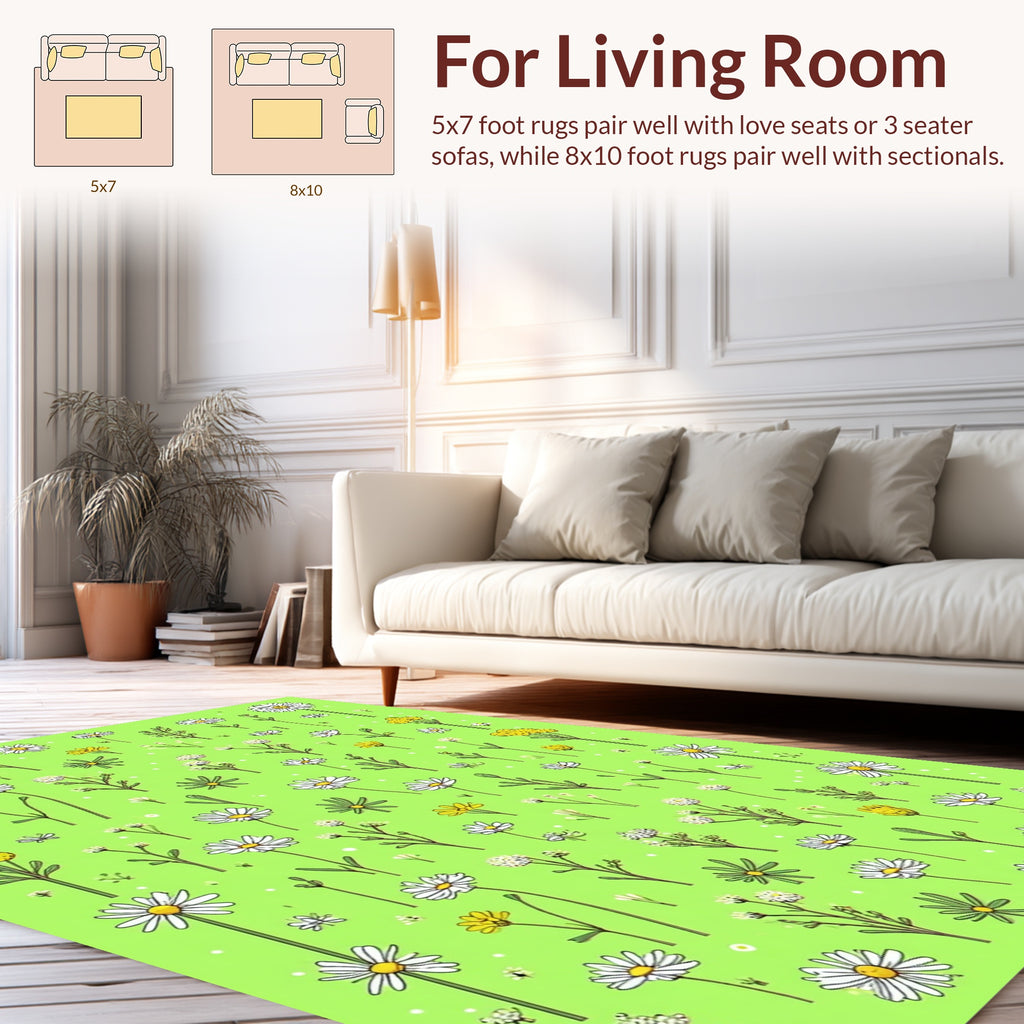 Whimsical Daisy Yellow Flower Pattern Rug