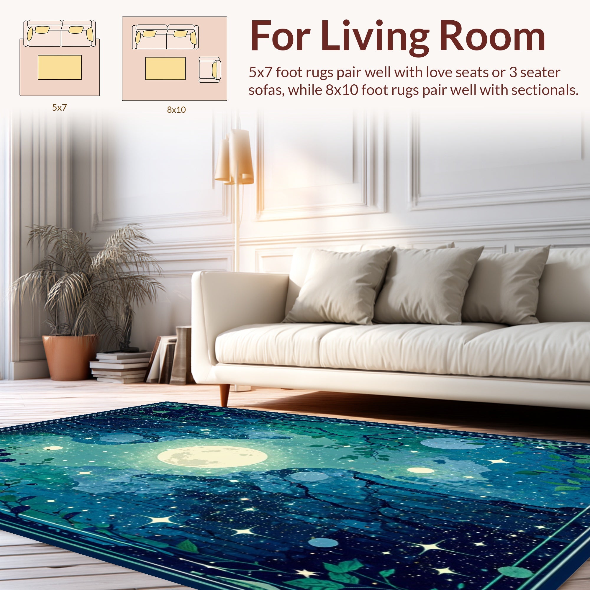 Dreamy Celestial Forest Moonscape Rug