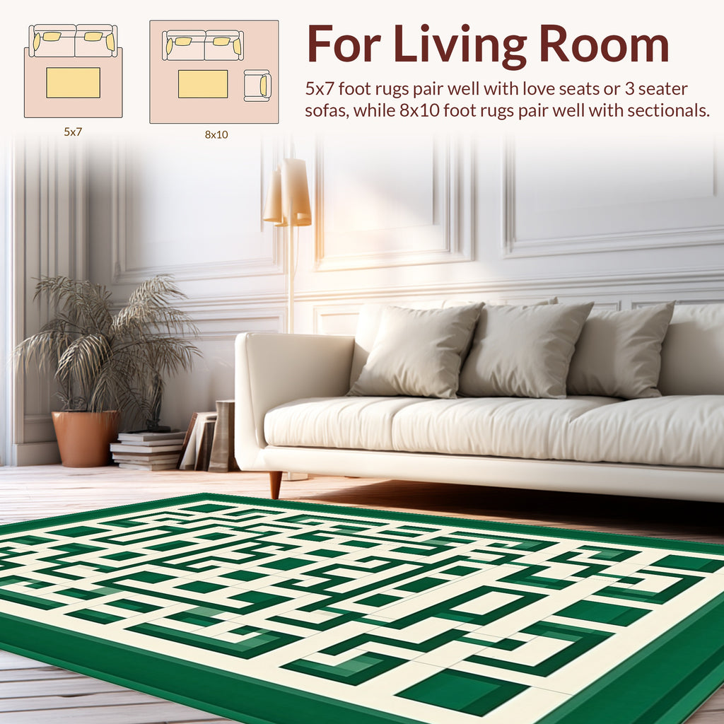Green Cream Geometric Lattice Rug