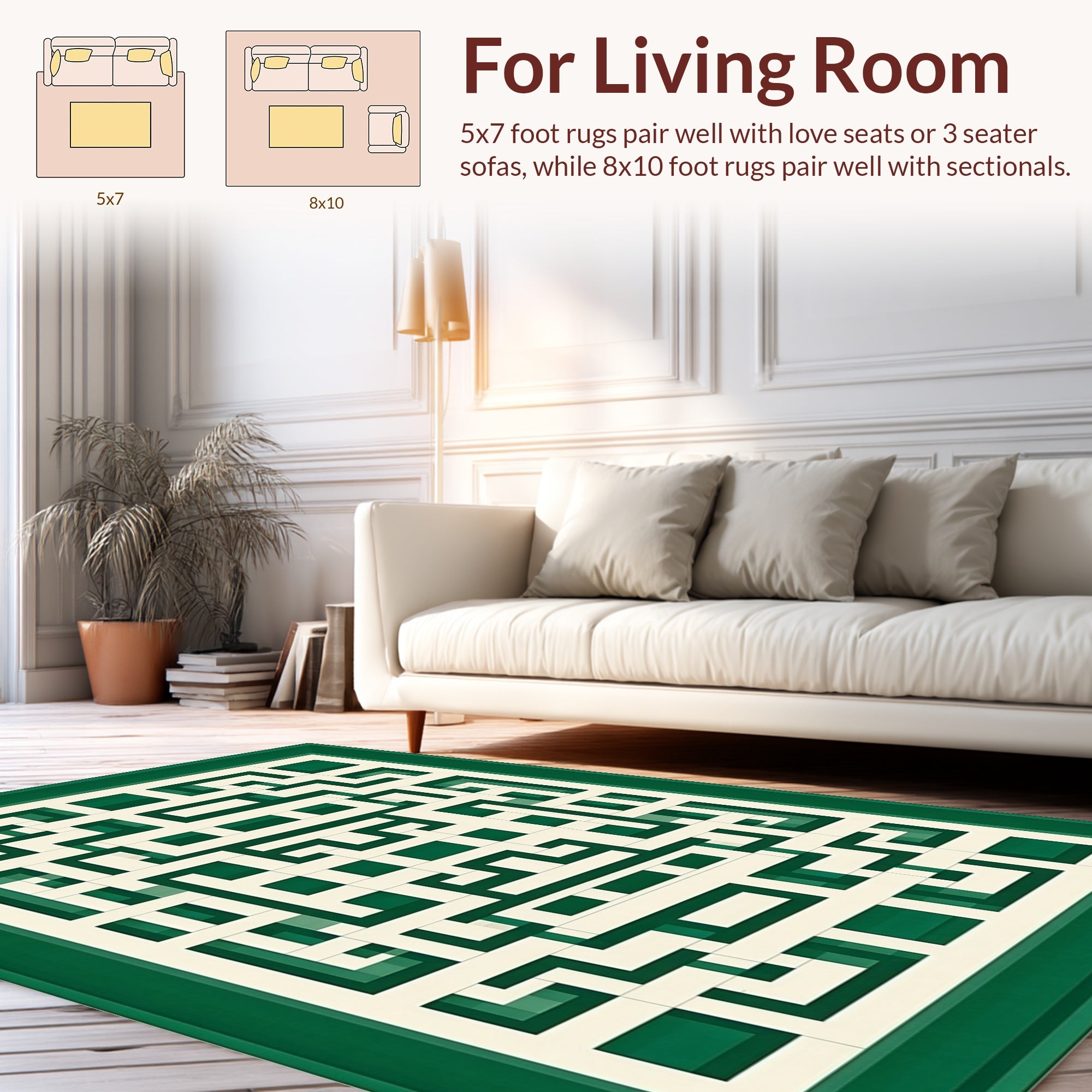 Green Cream Geometric Lattice Rug