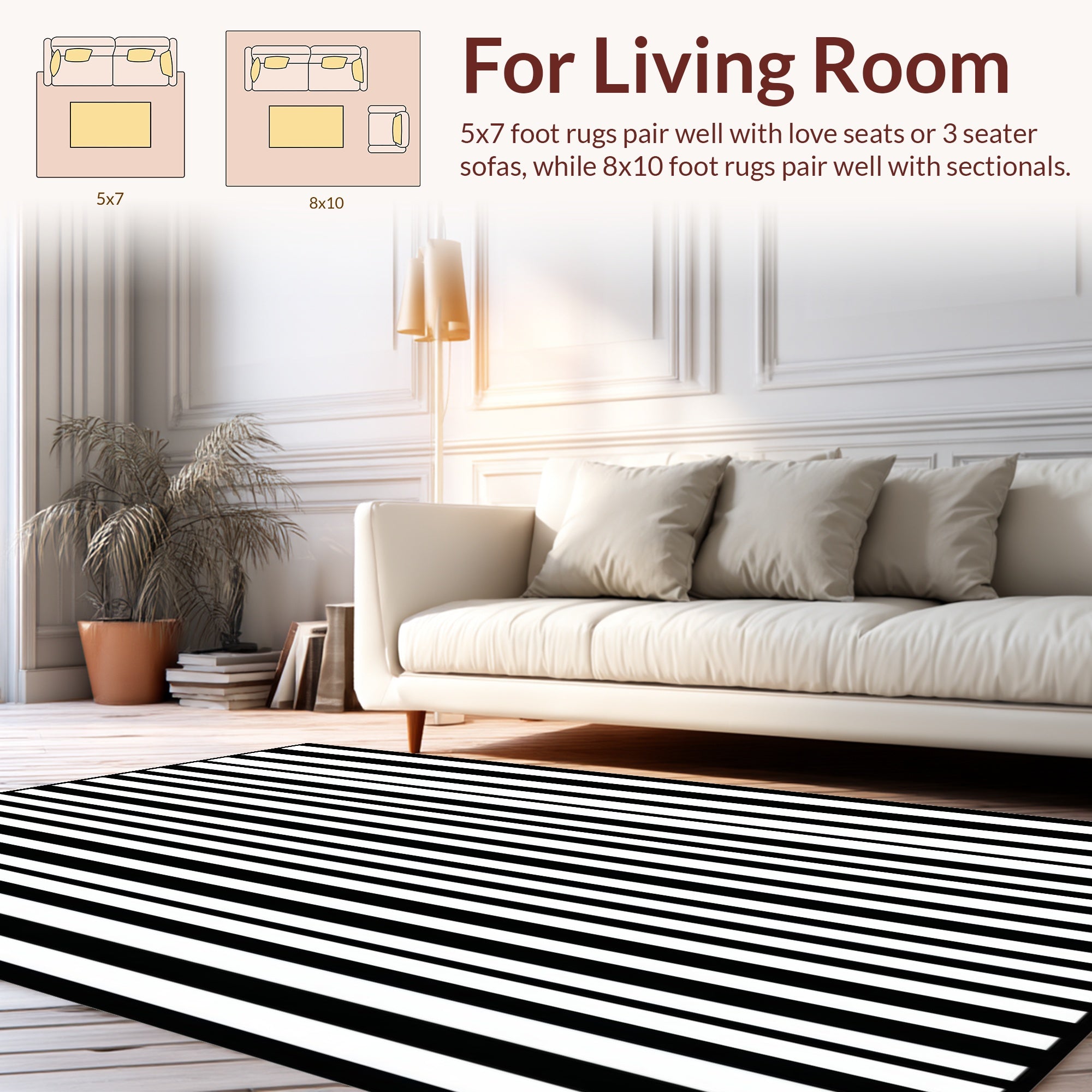 Bold Black White Stripe Pattern Rug