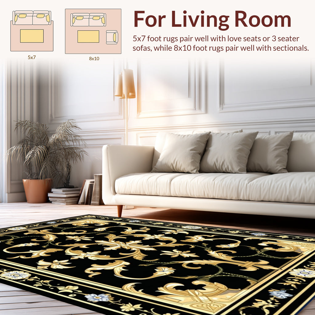 Classic Golden Floral Scroll Rug