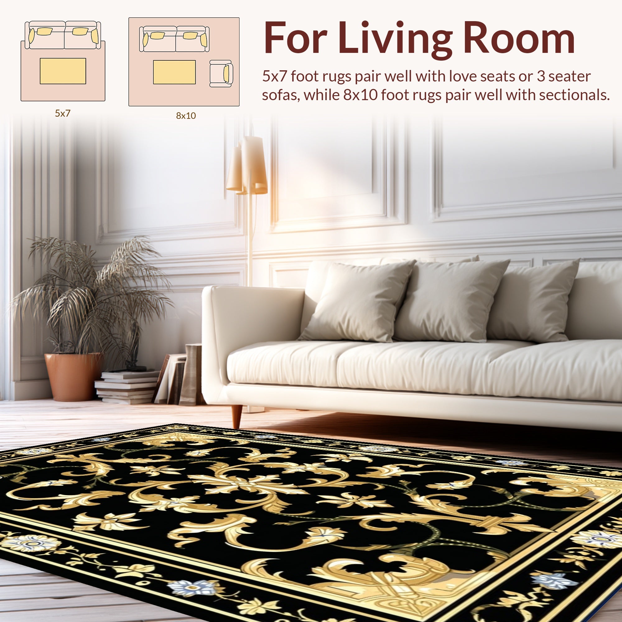 Classic Golden Floral Scroll Rug