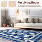 Blue White Abstract Block Pattern Rug