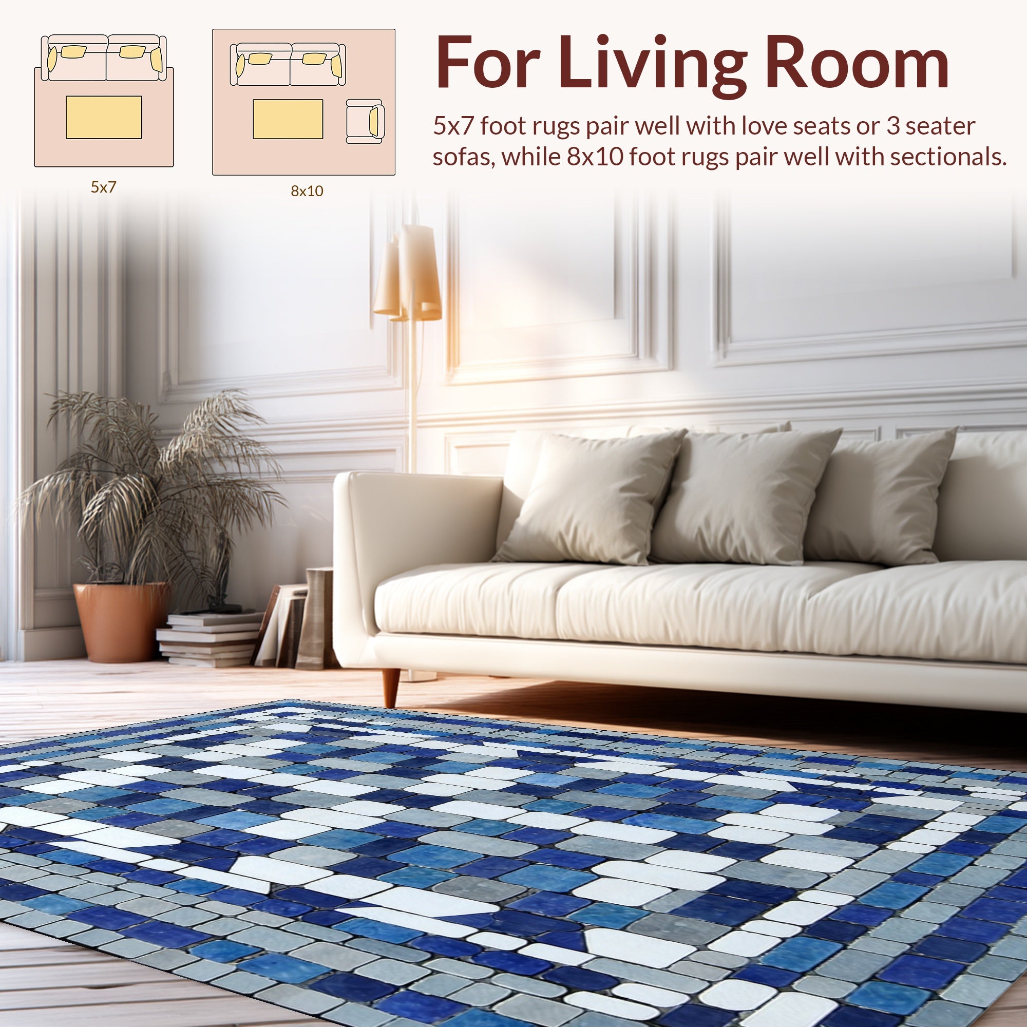 Blue White Abstract Block Pattern Rug