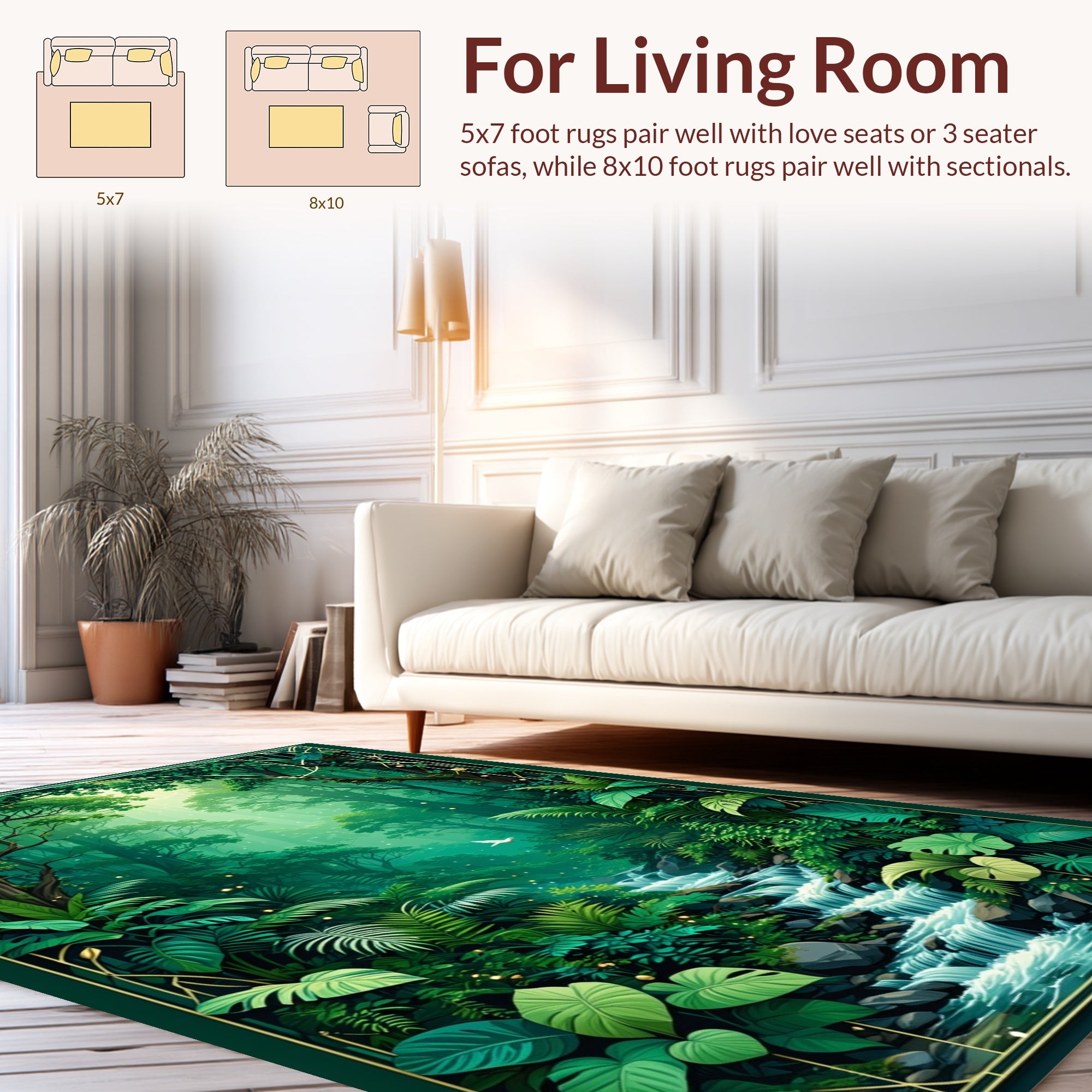 Enchanted Forest Waterfall Art Deco Rug