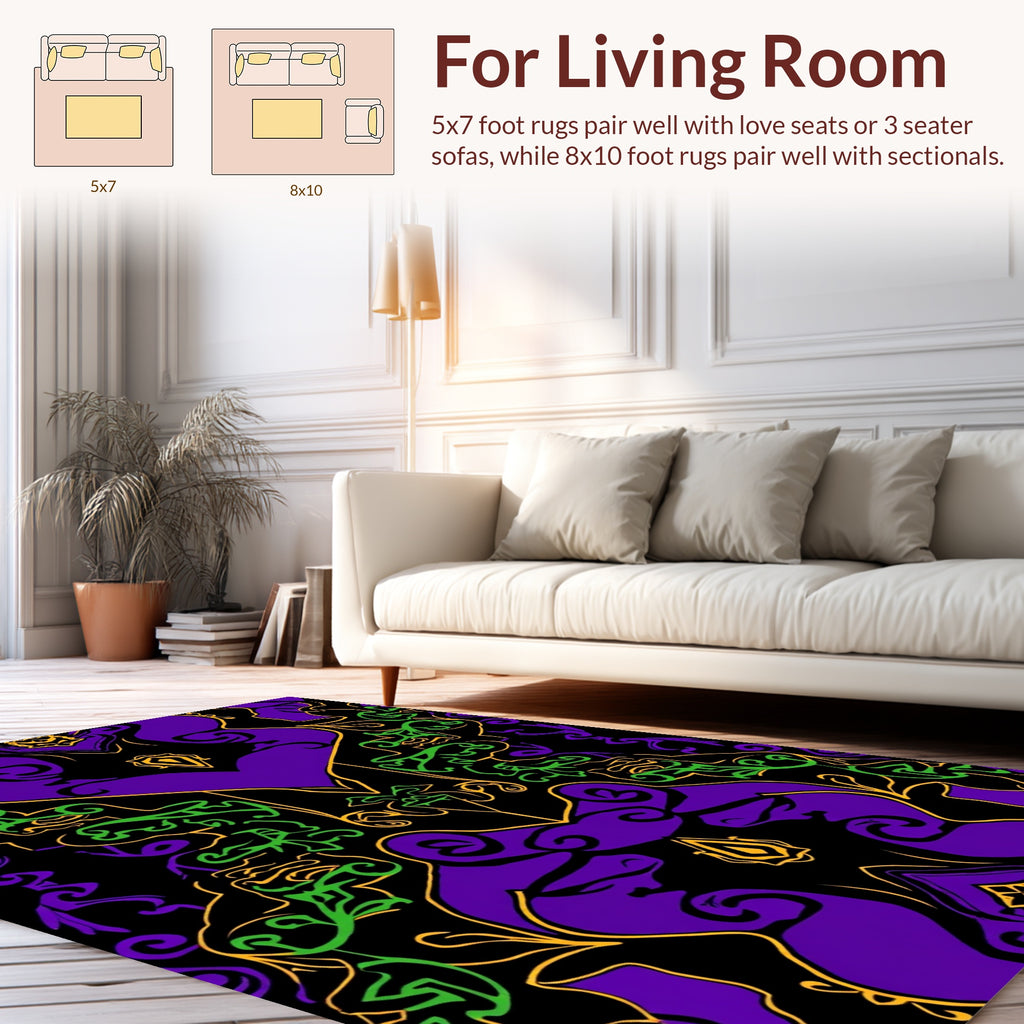 Purple Bold Swirling Organic Design Rug
