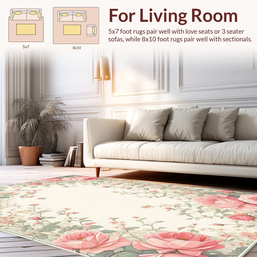 Soft Pink Floral Garden Design Rug