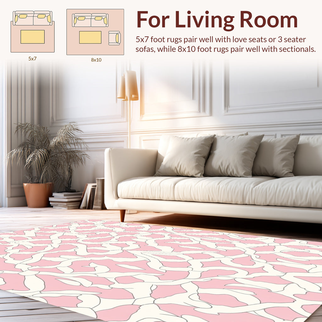 Pink Cream Abstract Organic Pattern Rug