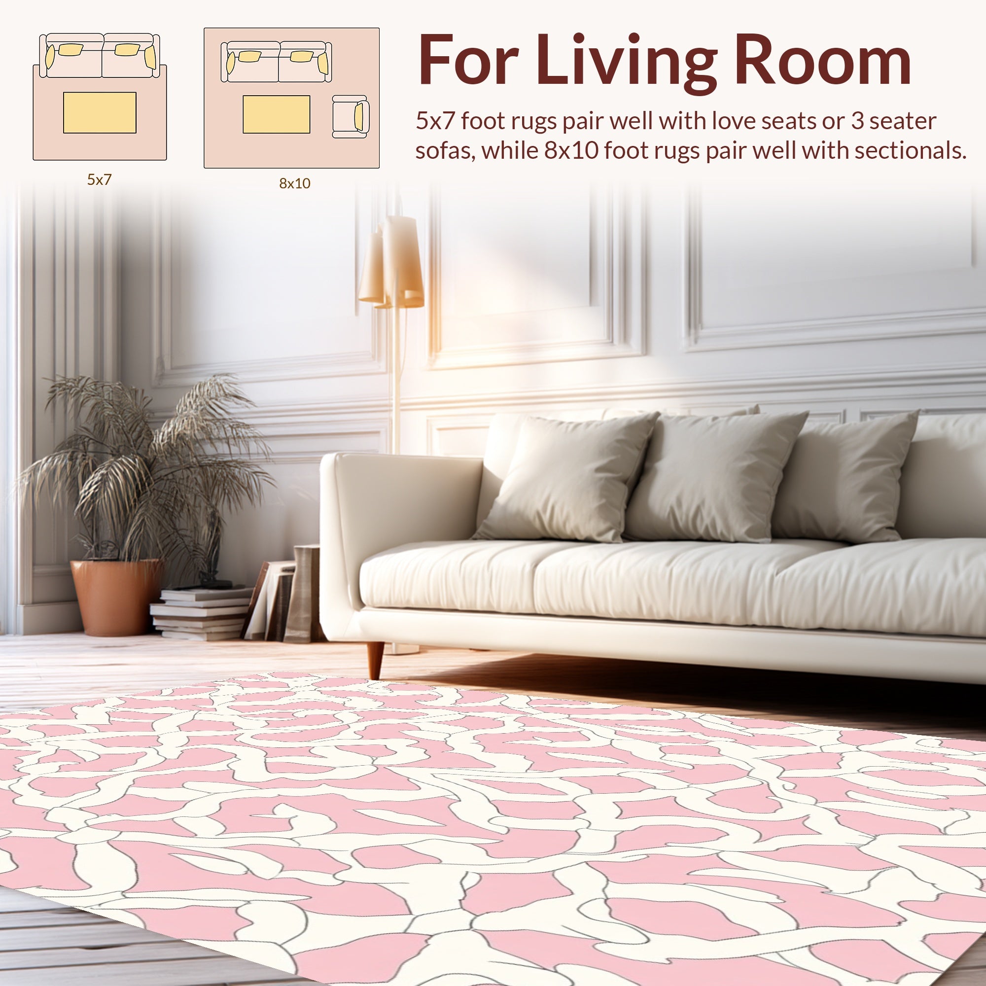Pink Cream Abstract Organic Pattern Rug