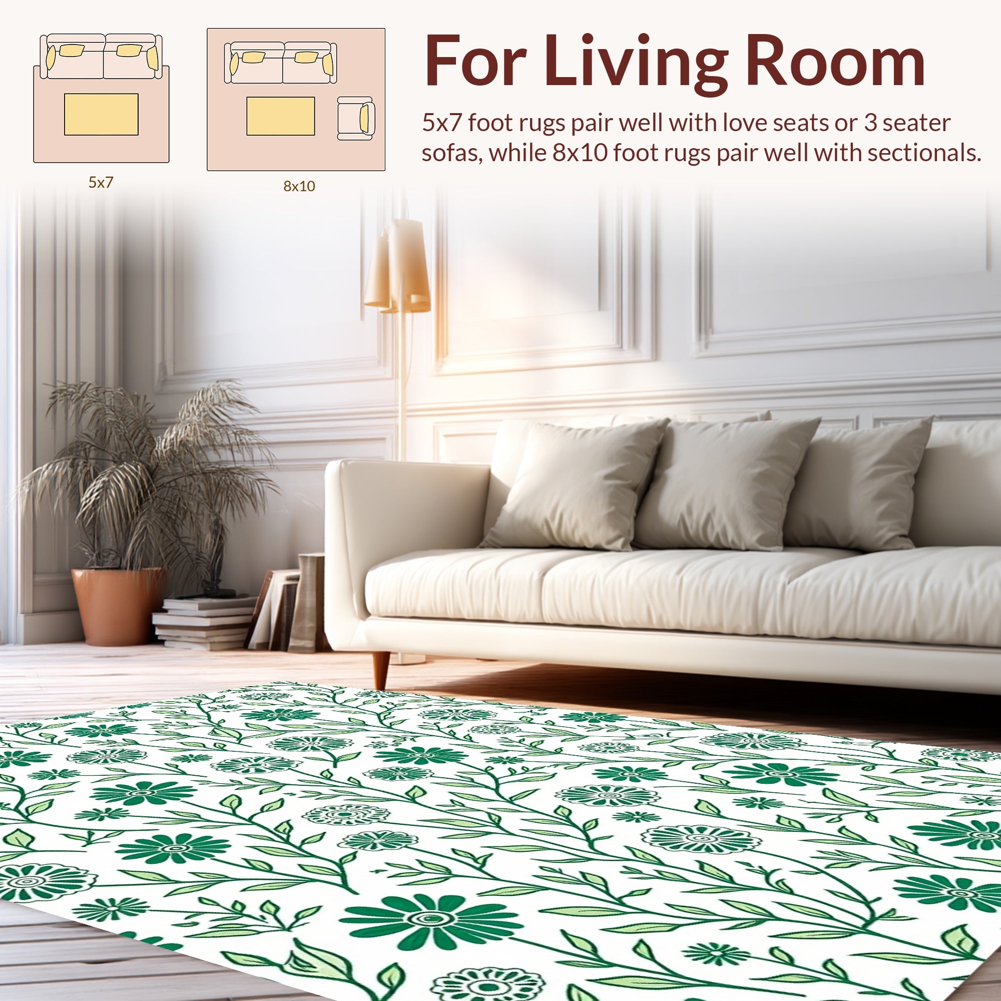 Whimsical Green Botanical Florals Rug
