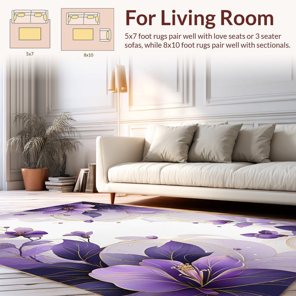 Elegant Purple Floral Art Deco Rug