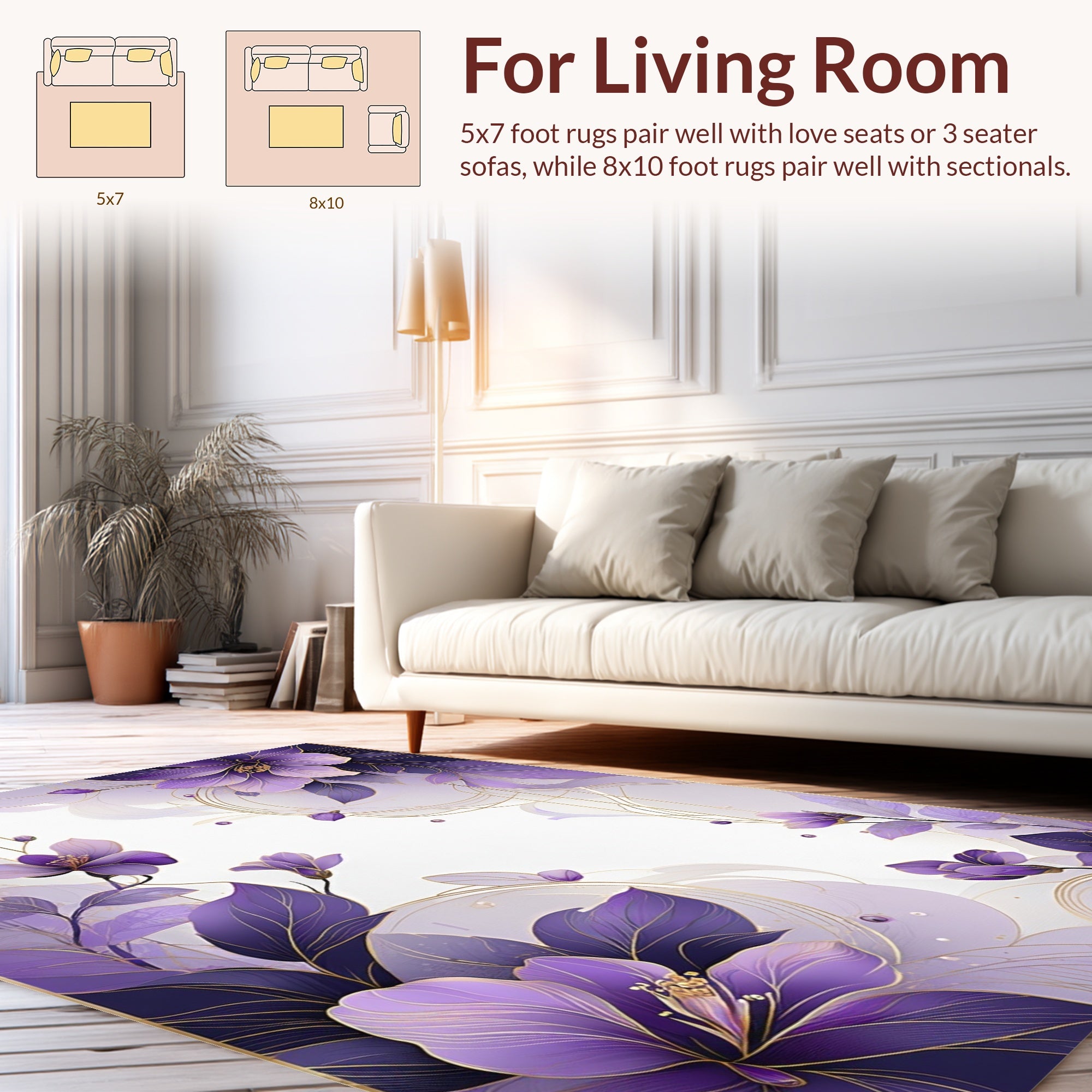 Elegant Purple Floral Art Deco Rug