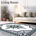 Emerald Navy Abstract Medallion Border Rug
