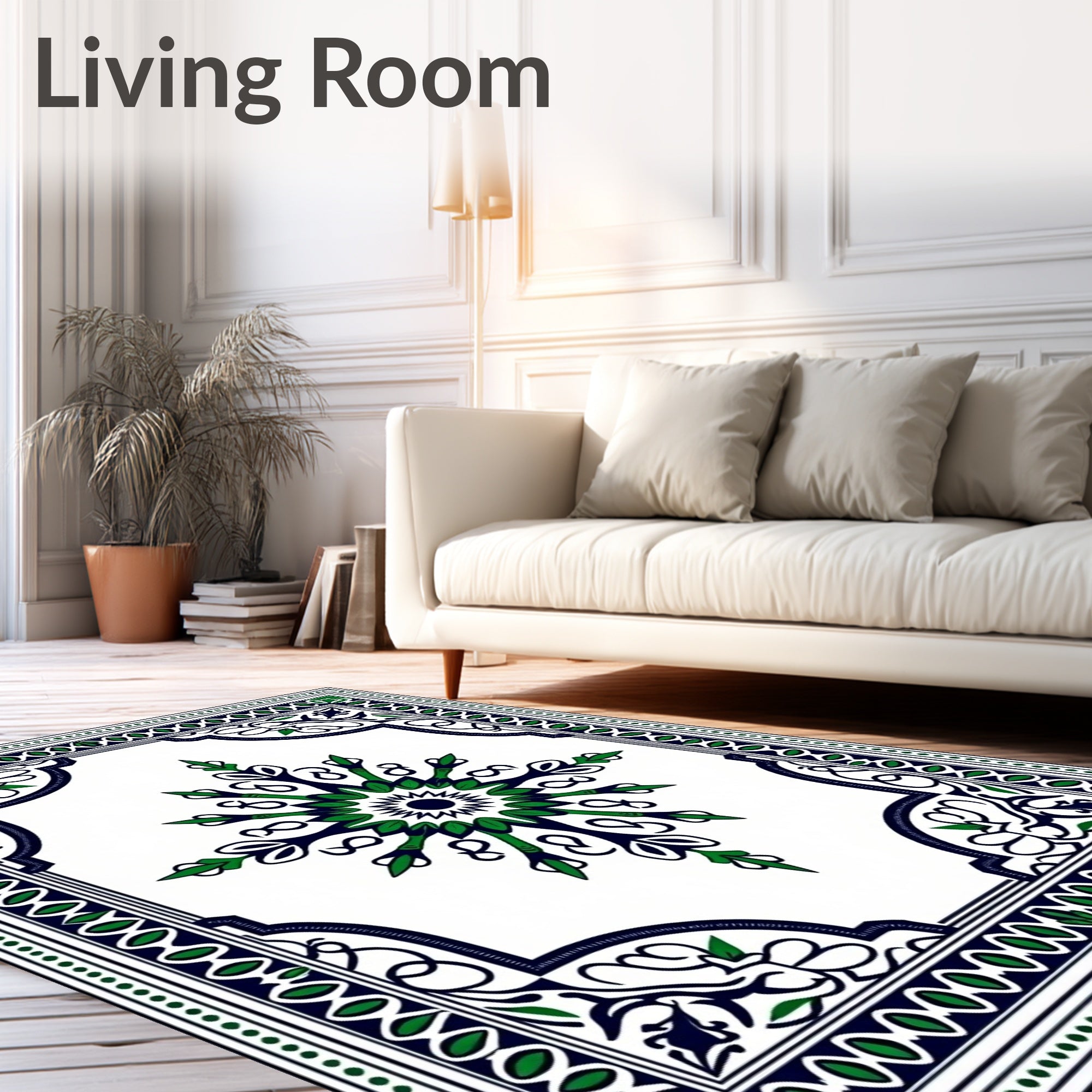 Emerald Navy Abstract Medallion Border Rug
