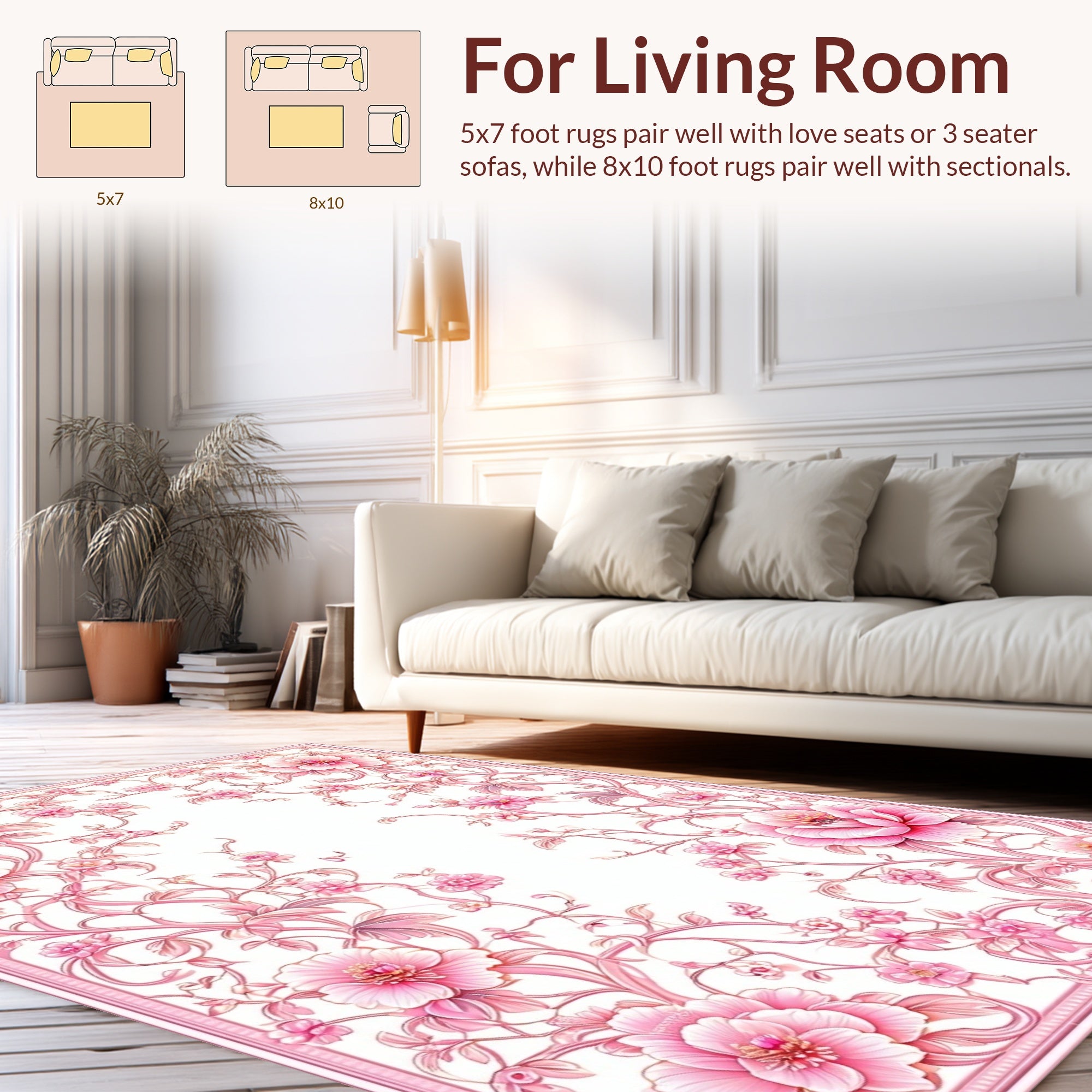 Elegant Pink Floral Vine Pattern Rug