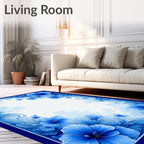 Blue Floral Swirls with Butterflies Pattern Rug