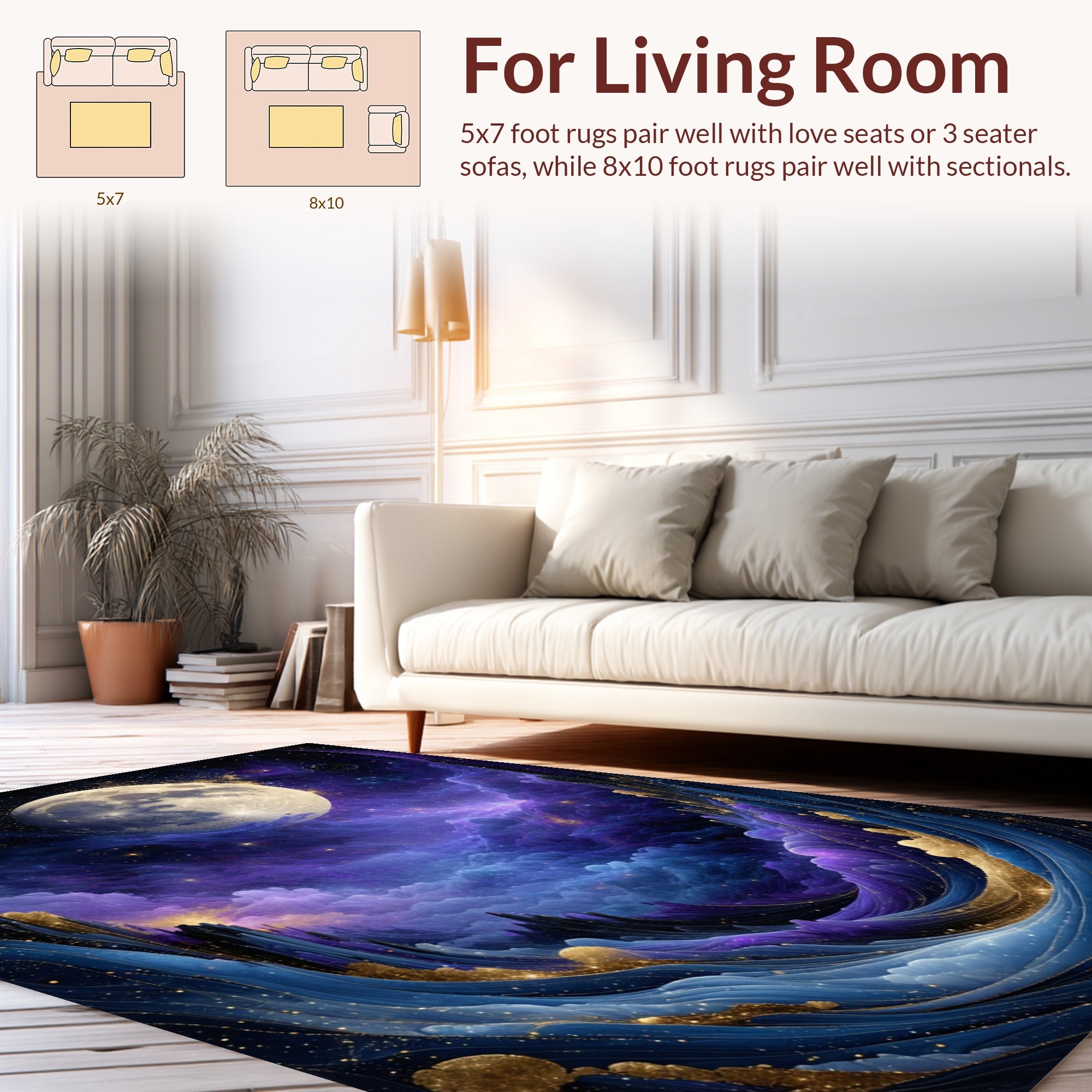 Cosmic Moonlit Galaxy Waves Rug