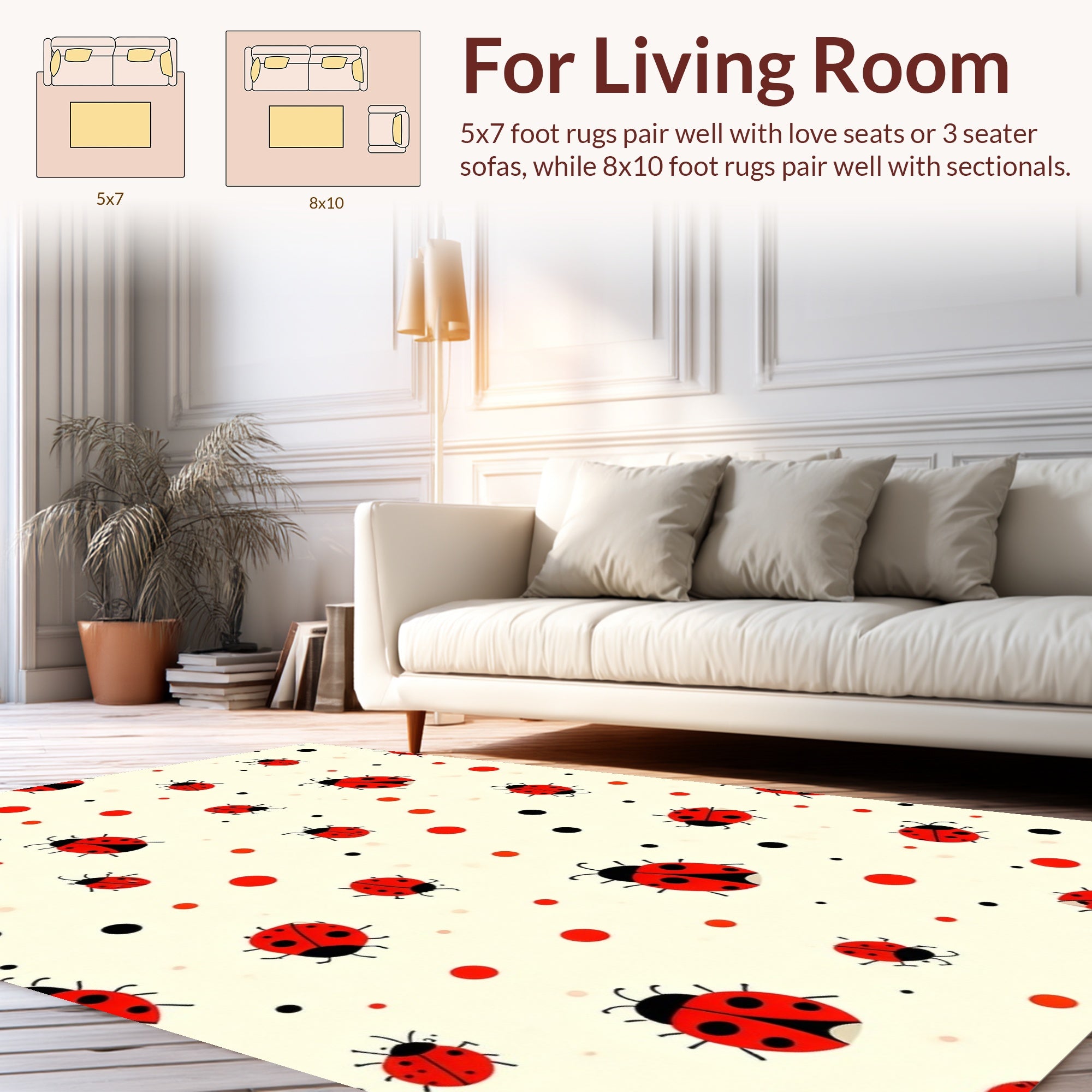 Charming Ladybug Polka Dot Pattern Rug