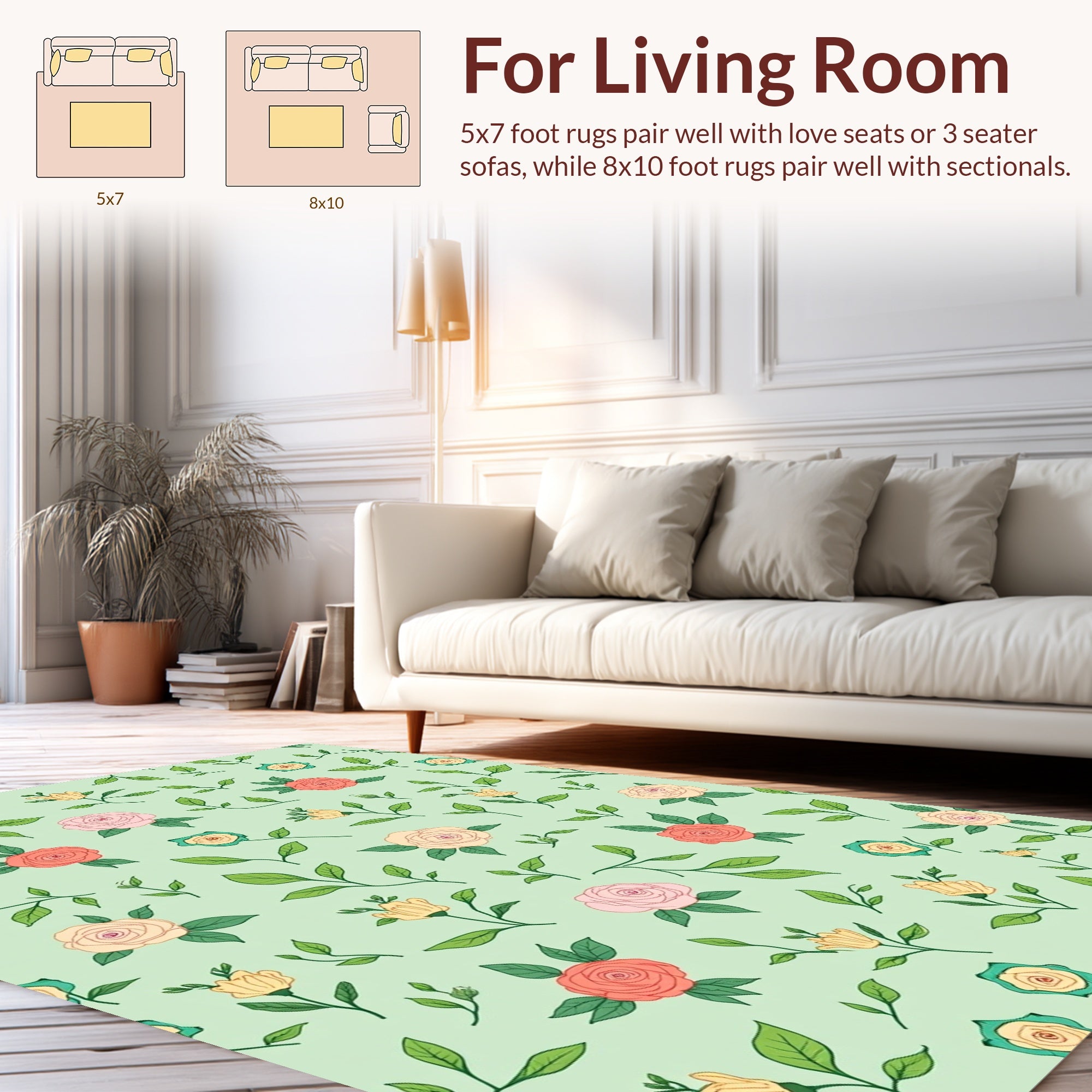Pastel Garden Floral Botanical Pattern Rug