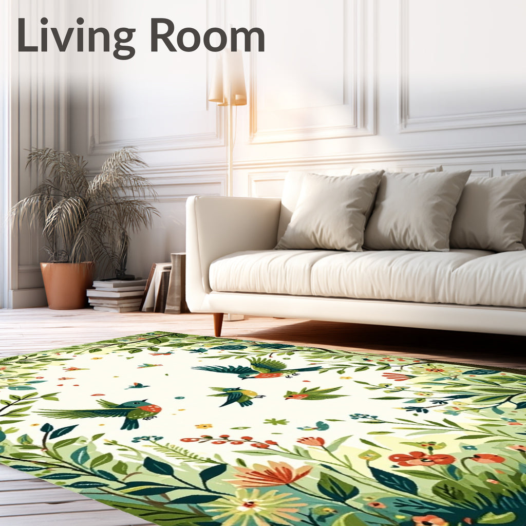 Whimsical Birds Blooming Garden Rug