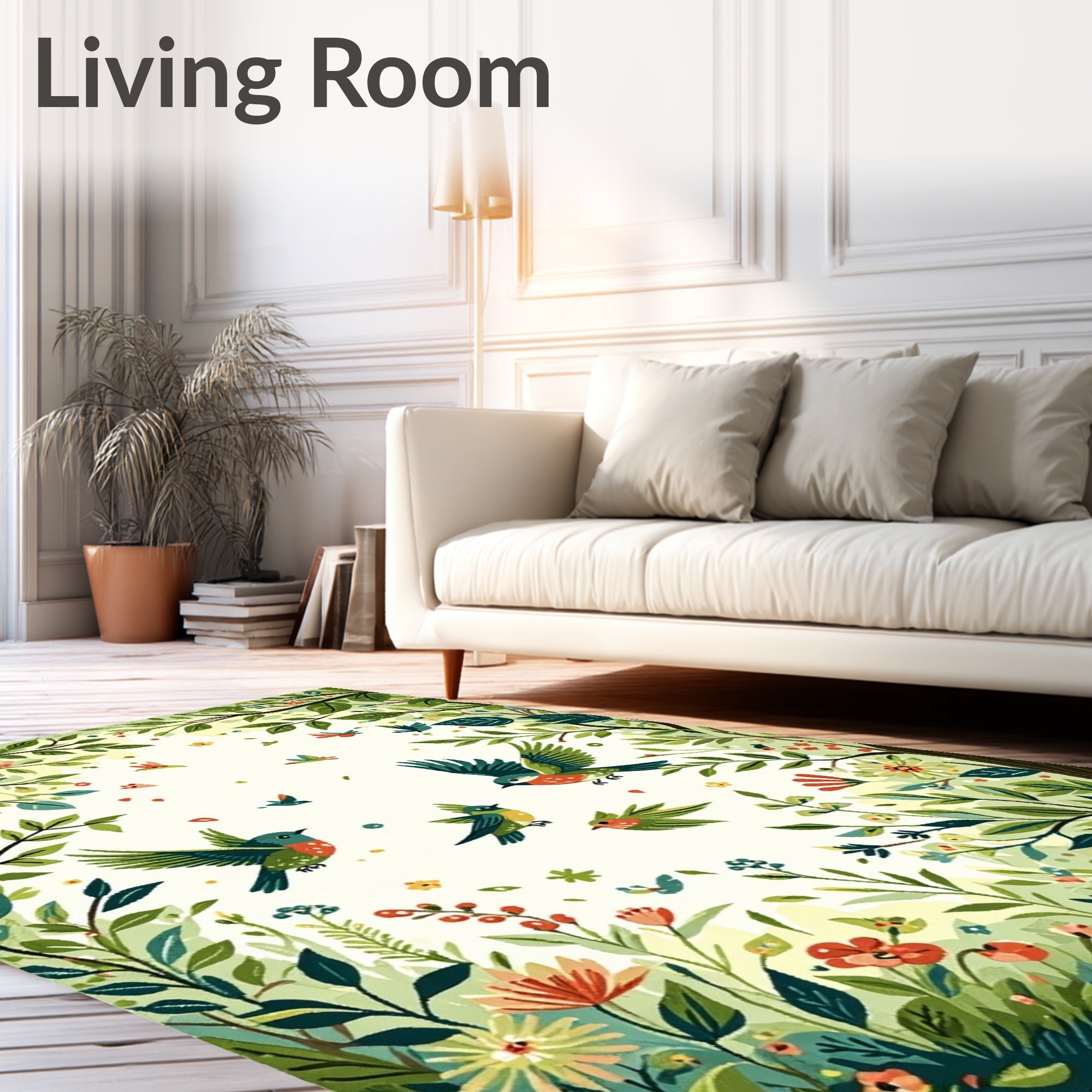 Whimsical Birds Blooming Garden Rug