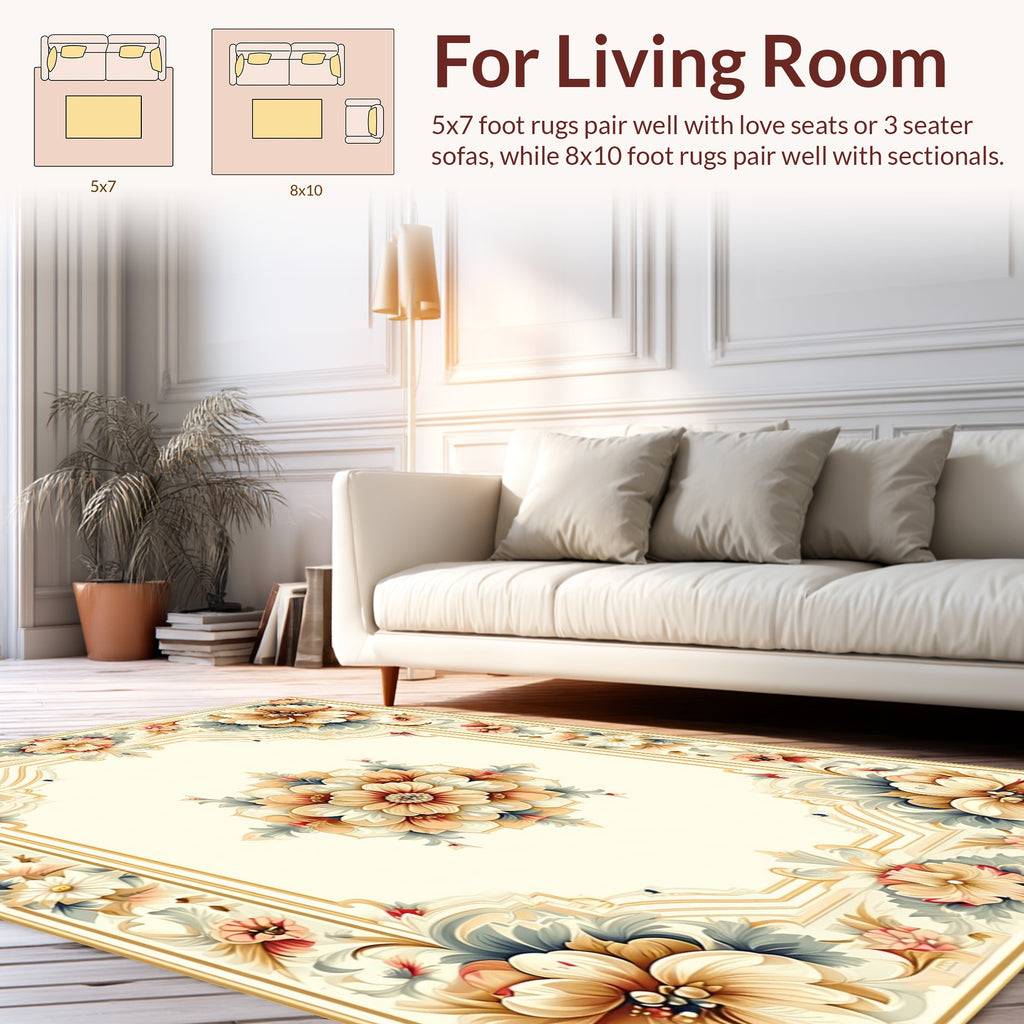 Elegant Floral Cream Border Design Rug