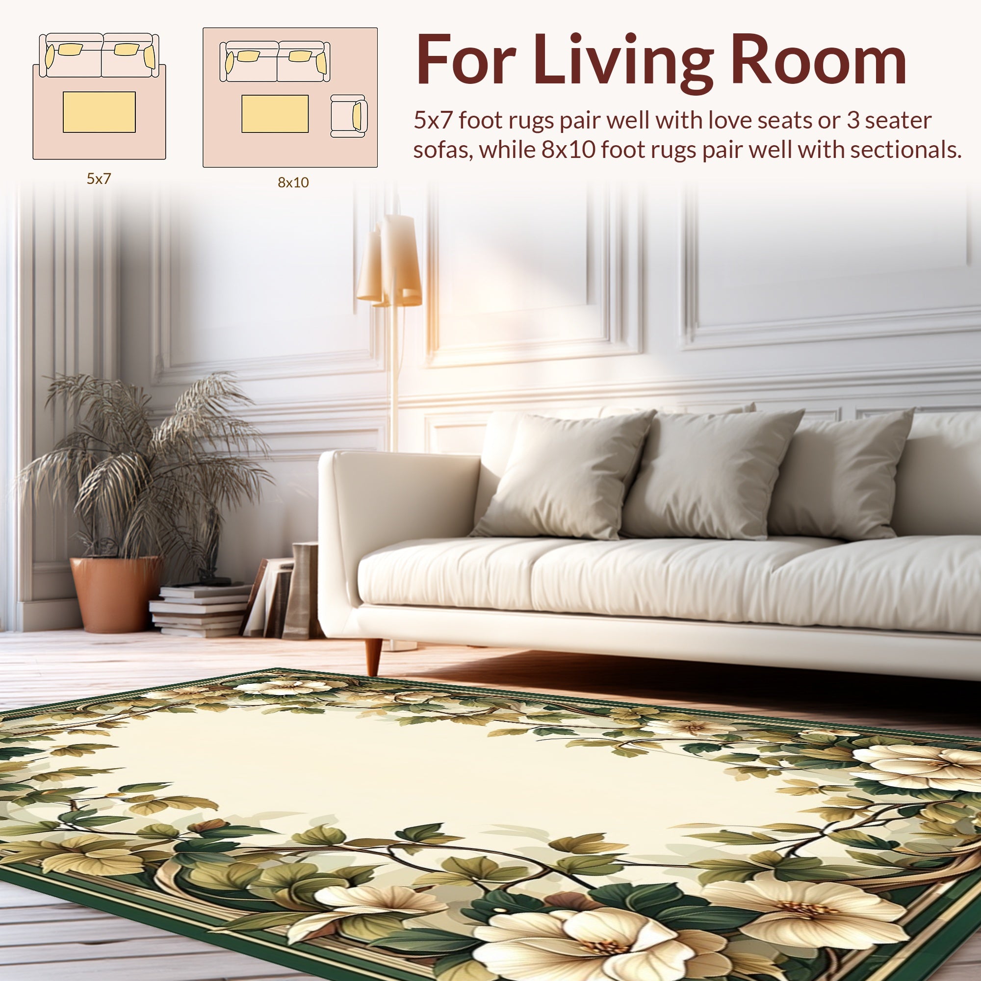 Elegant Floral Vintage Leaf Art Rug
