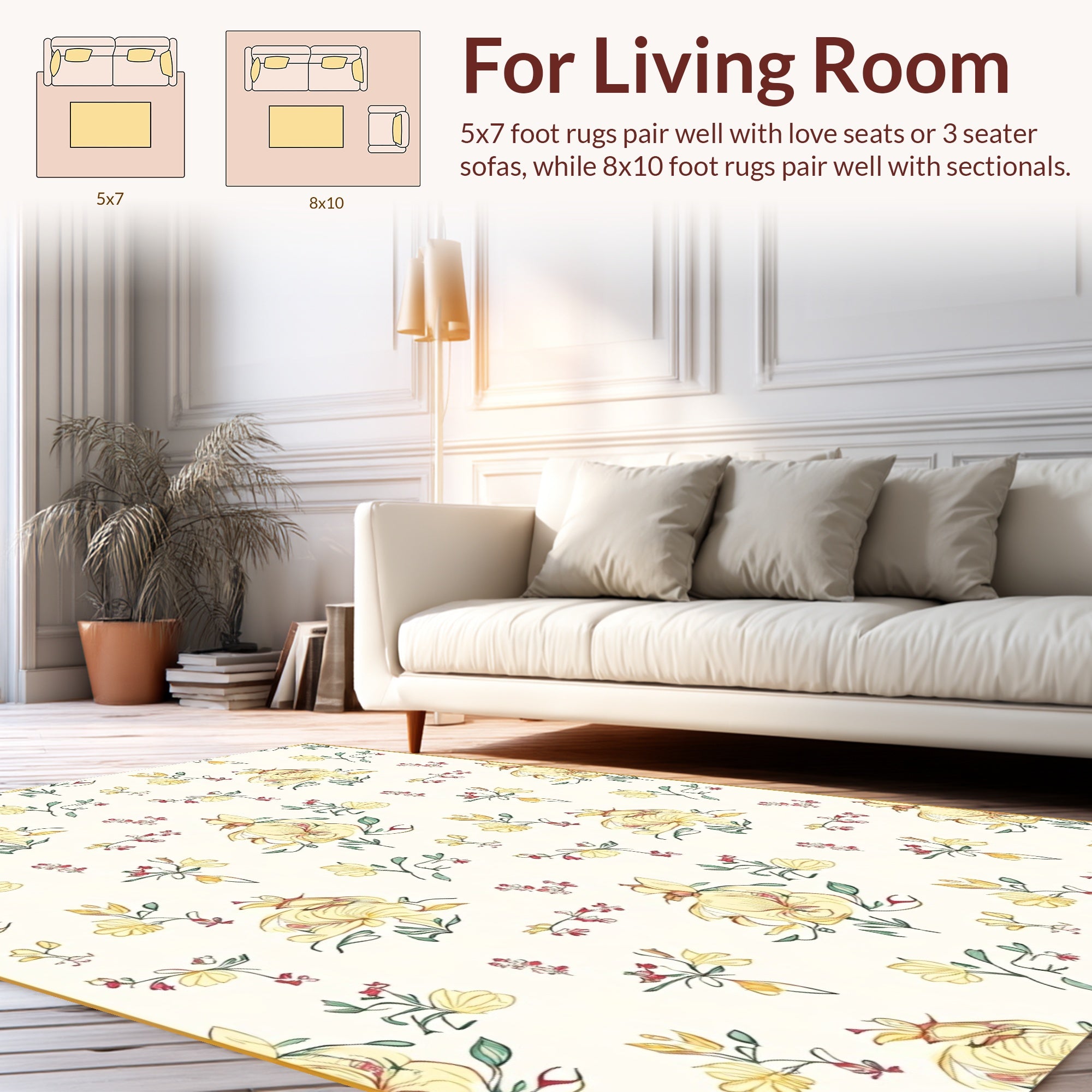 Delicate Yellow Floral Whimsical Pattern Rug
