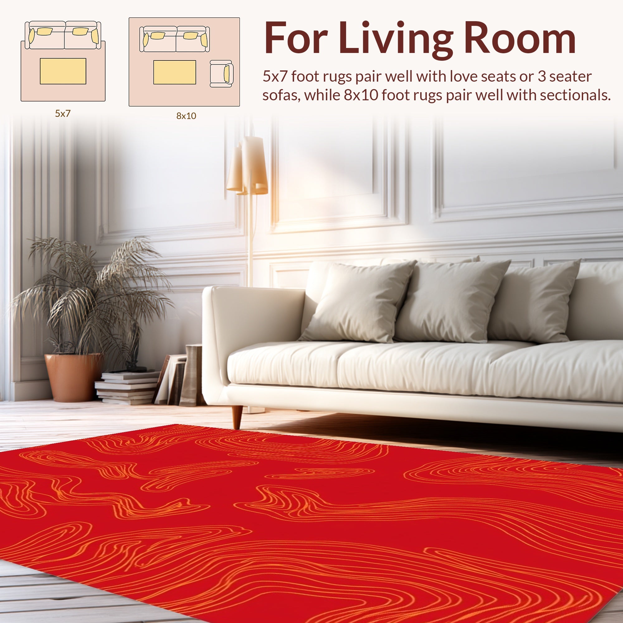 Red Orange Organic Line Design Rug