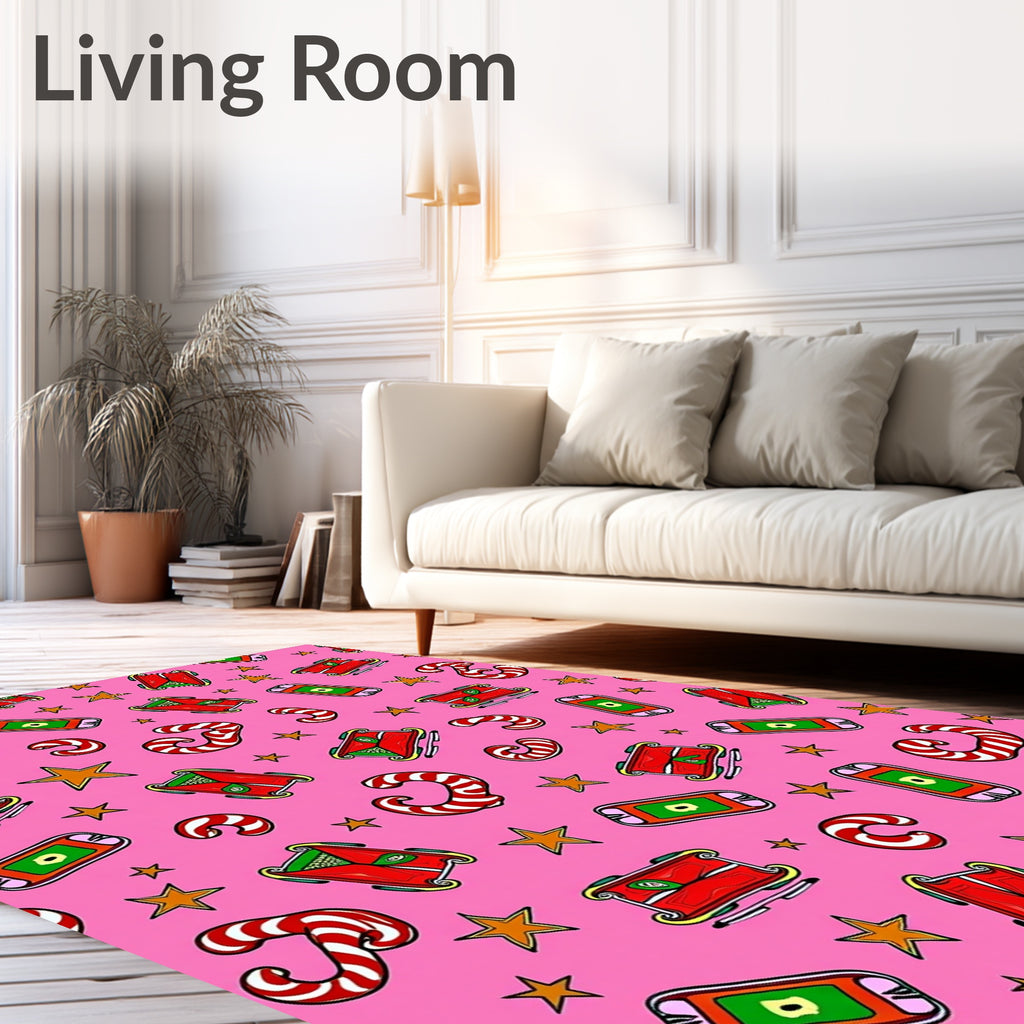 Pink Red Candy Cane Star Sleigh Rug