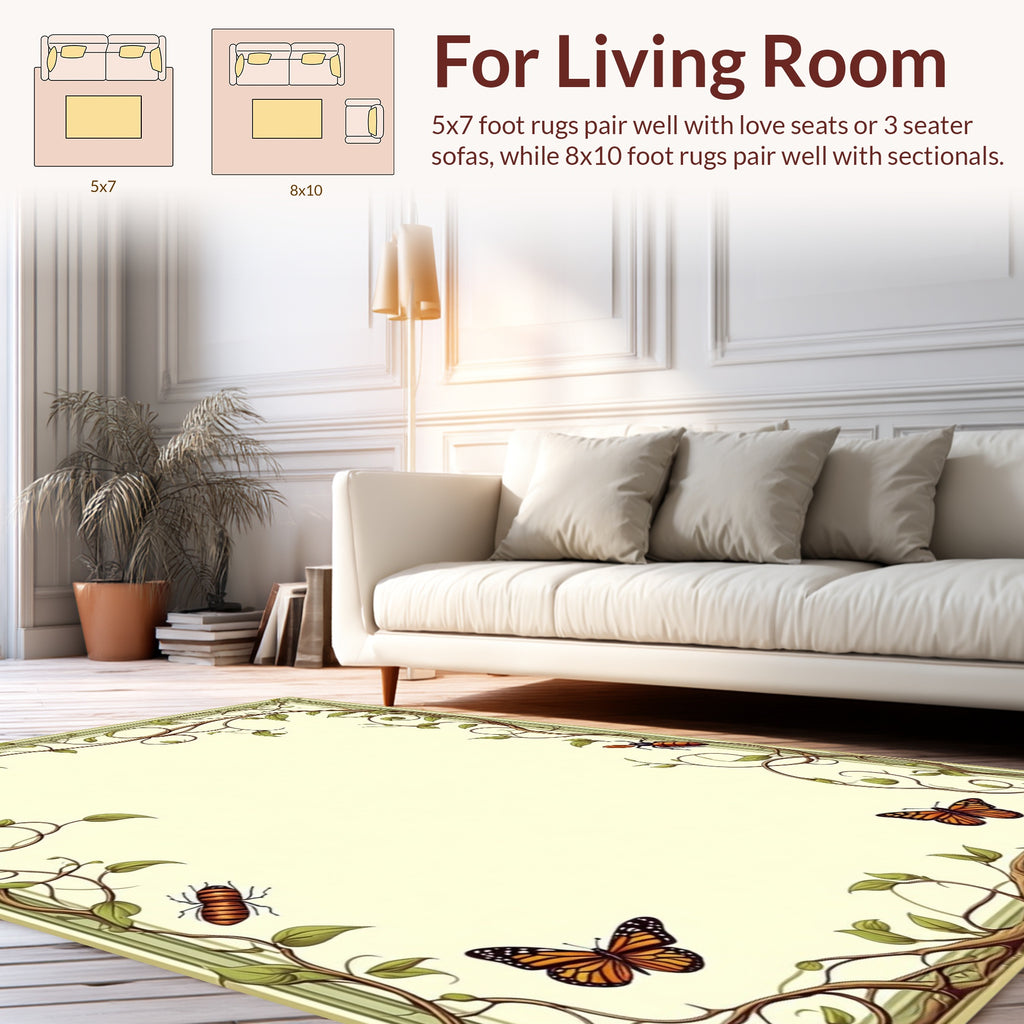 Whimsical Vine Insect Pattern Rug