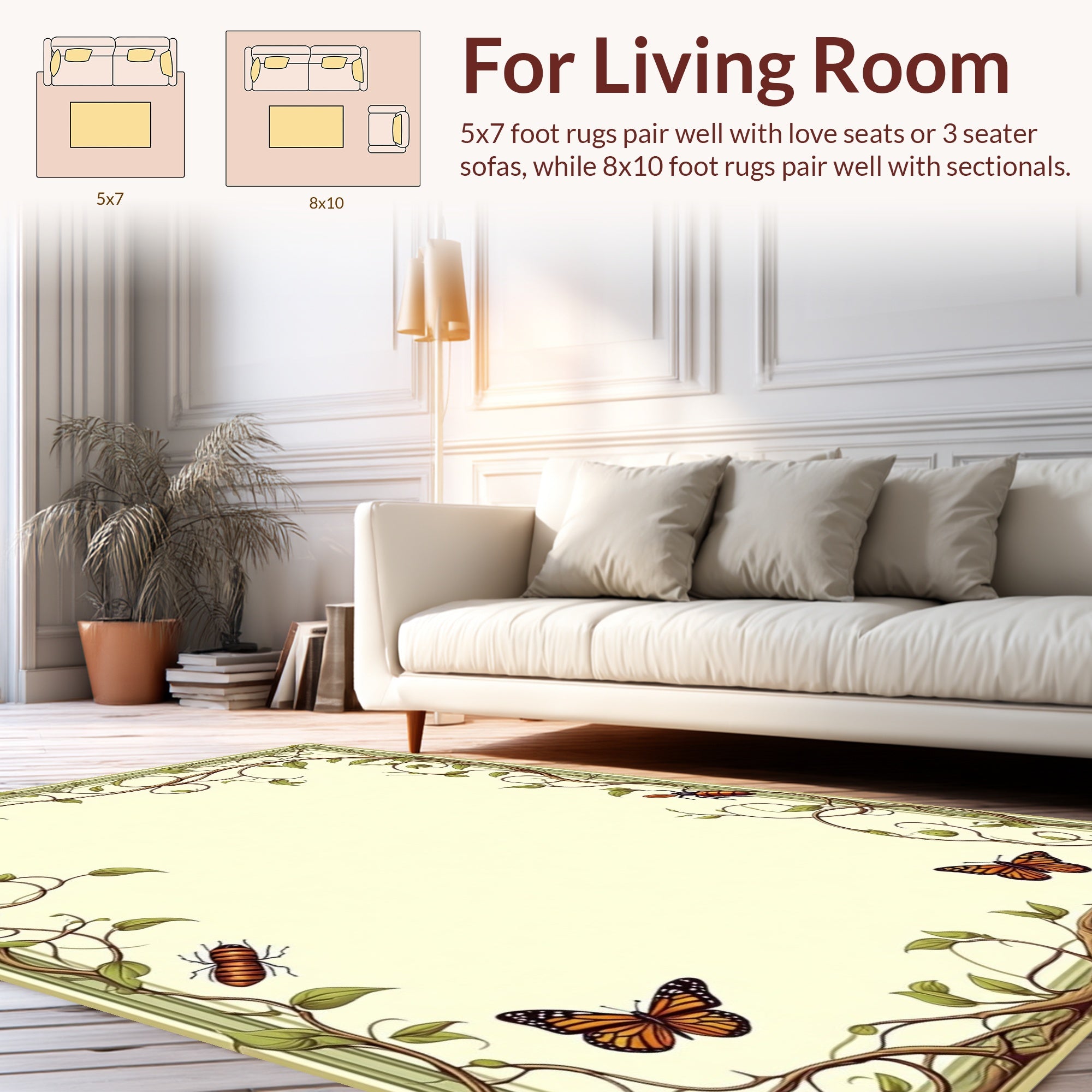 Whimsical Vine Insect Pattern Rug