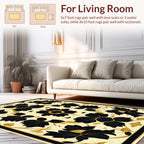 Ornate Black Gold Floral Pattern Rug