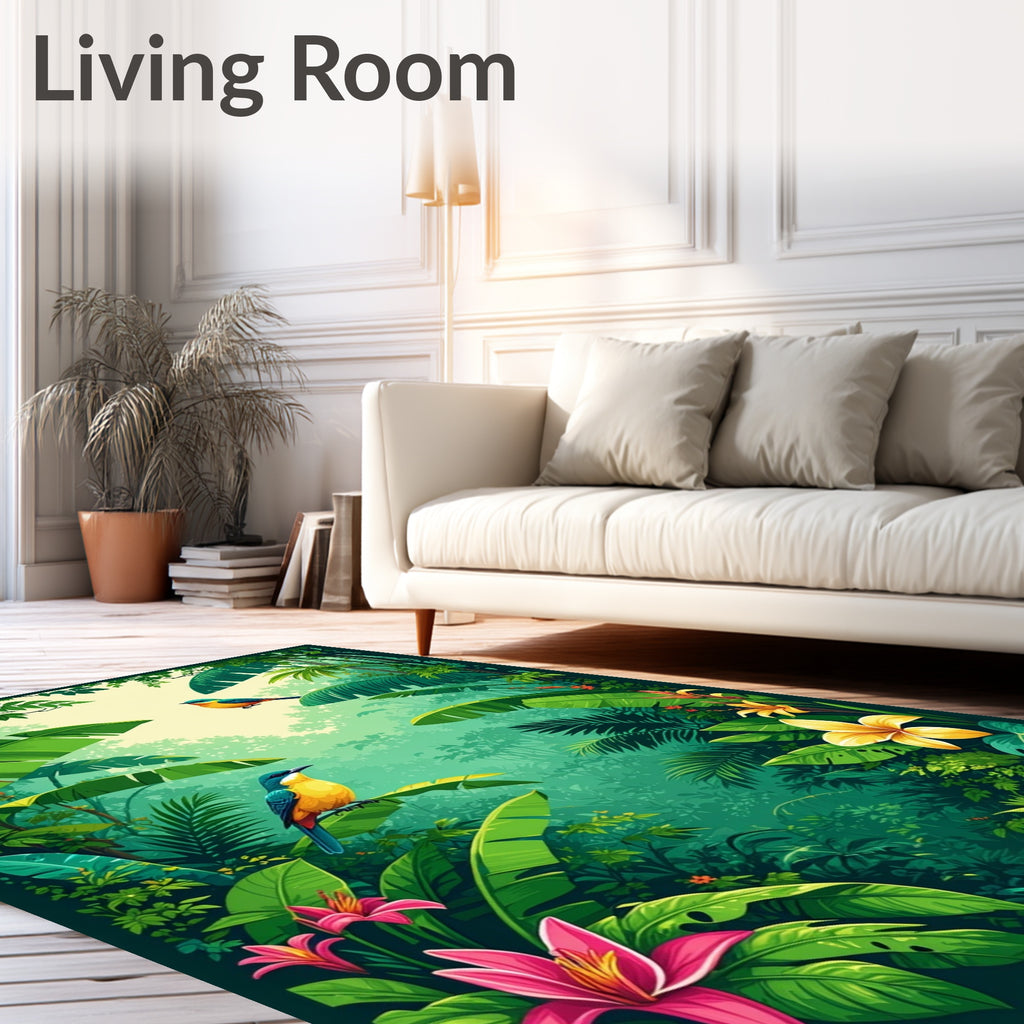 Tropical Birds Lush Jungle Flowers Rug