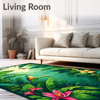 Tropical Birds Lush Jungle Flowers Rug