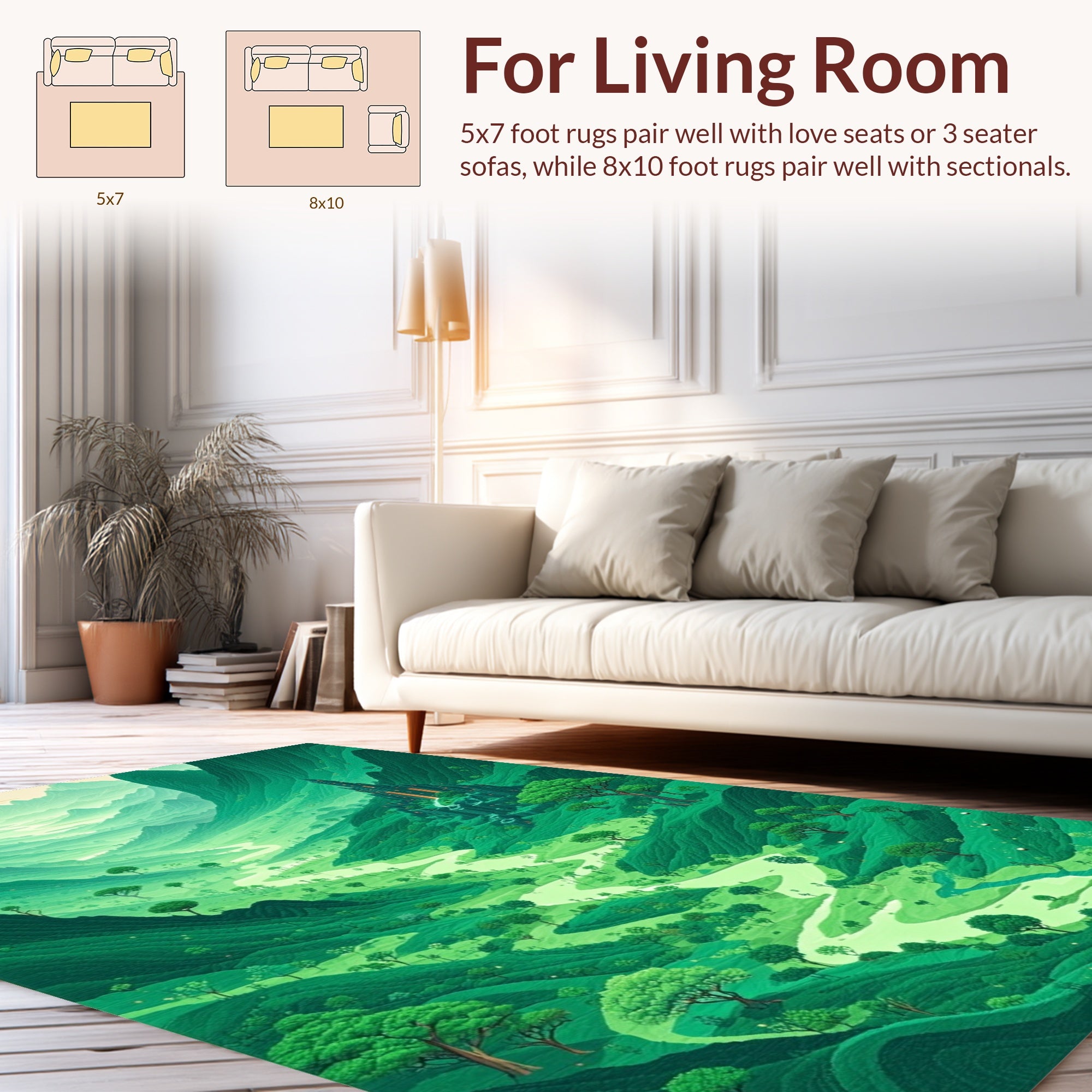 Fantasy Green Valley Castle Scene Rug