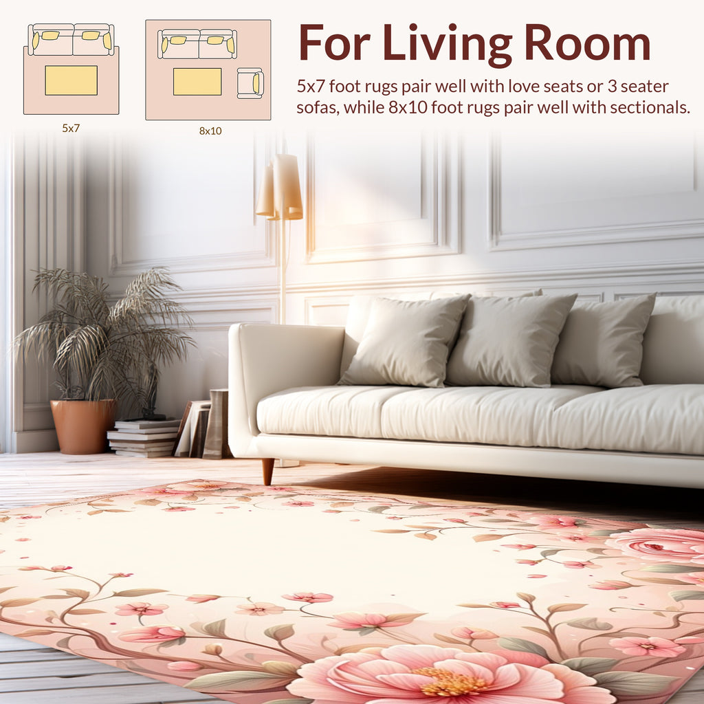 Soft Pink Floral Vine Design Rug