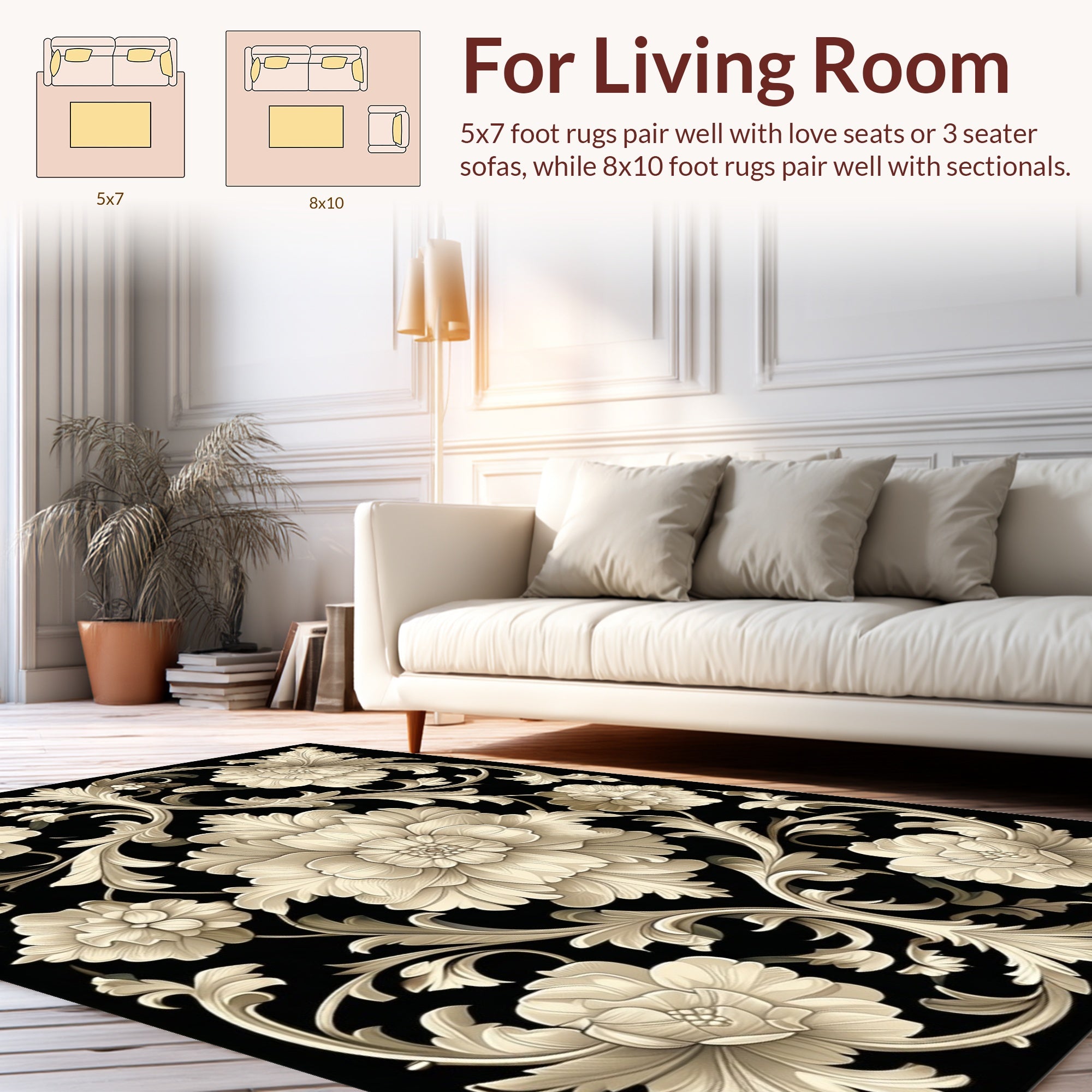 Antique Floral Swirls Black Rug