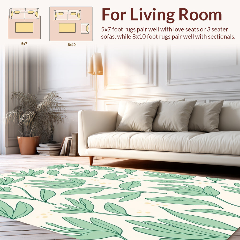 Botanical Line Art Leaf Pattern Rug