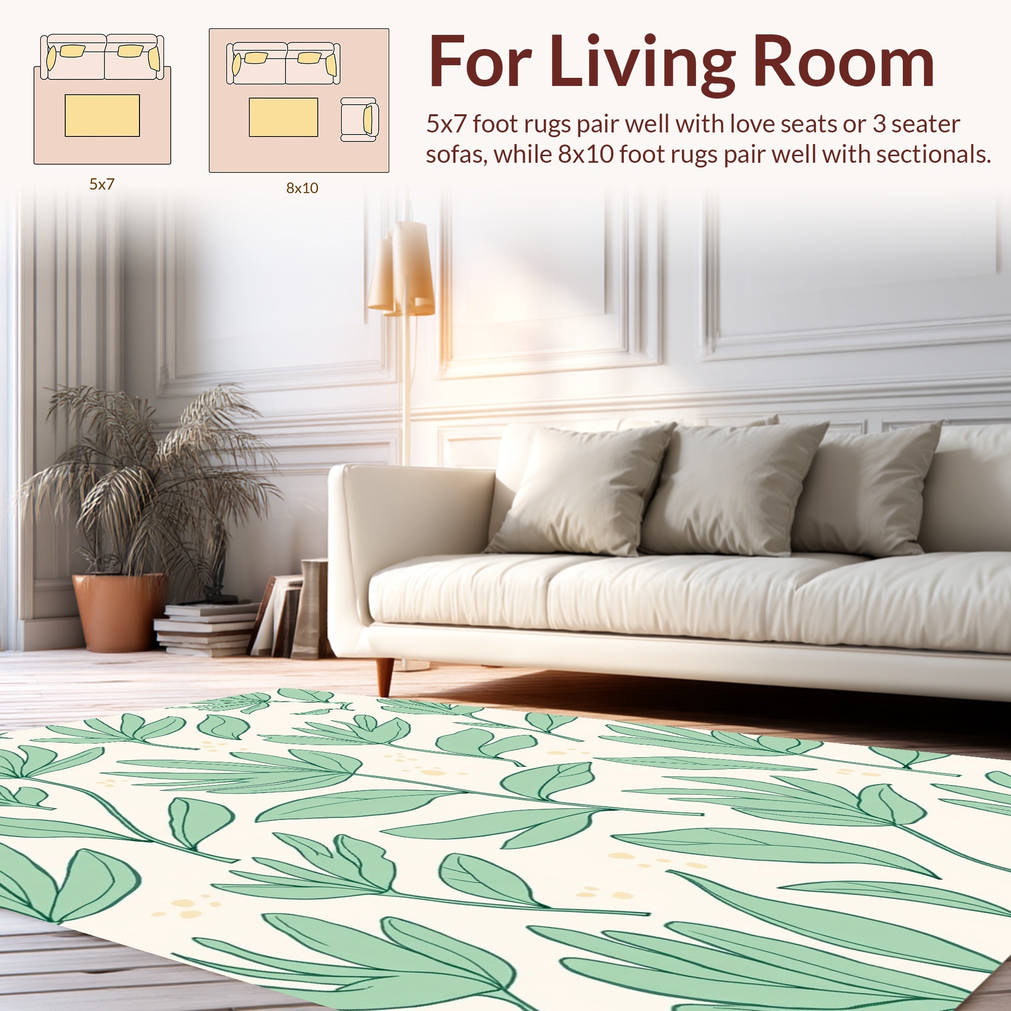 Botanical Line Art Leaf Pattern Rug