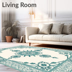 Teal Floral Medallion Rectangular Border Rug