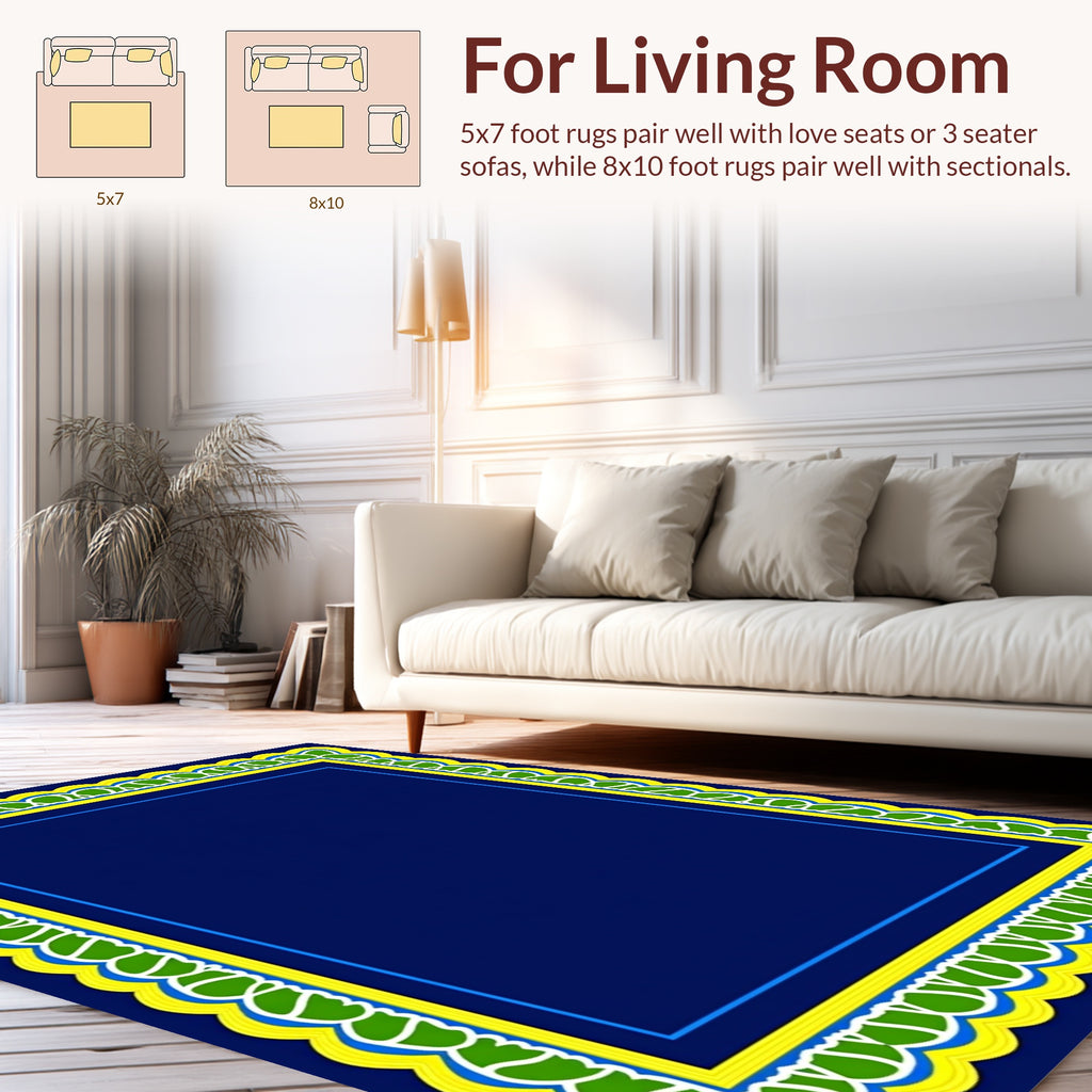 Bold Yellow Green Leaf Border Design Rug