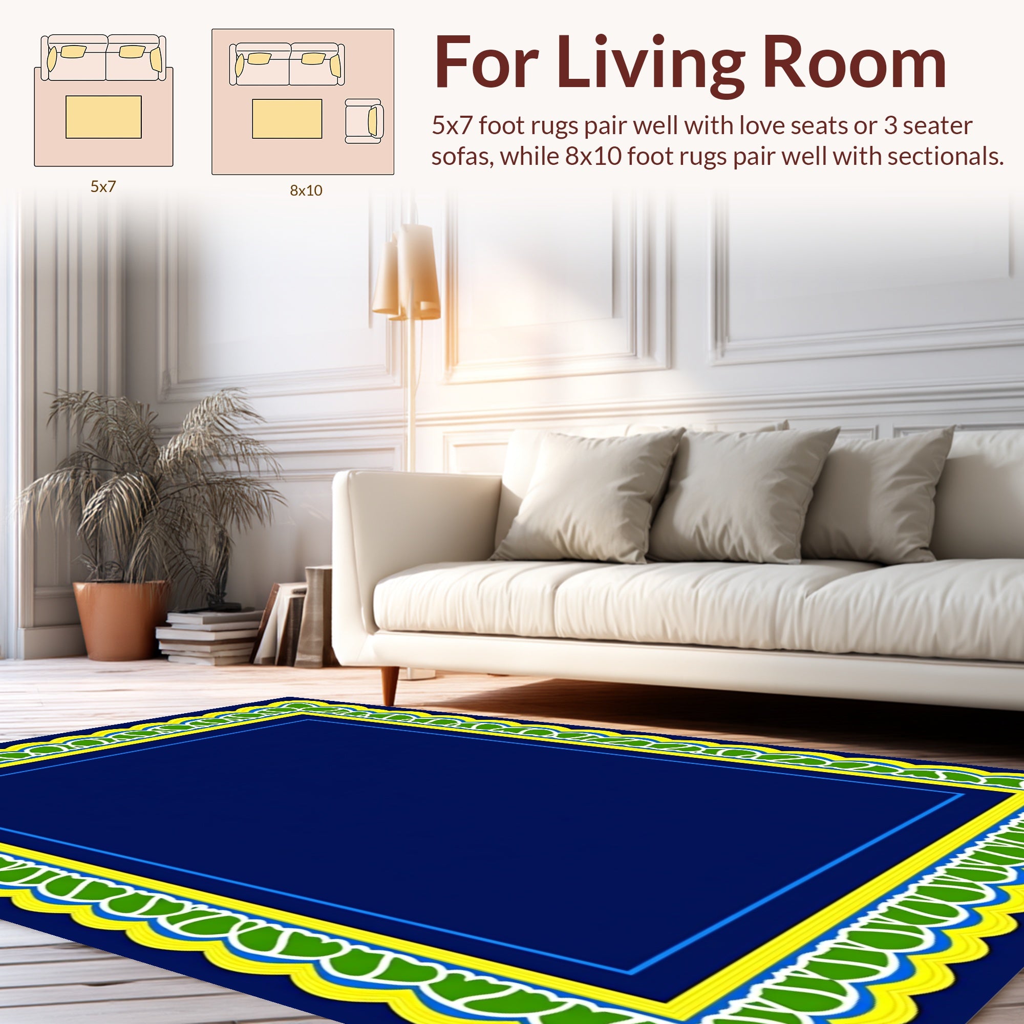 Bold Yellow Green Leaf Border Design Rug