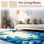 Vibrant Blue Tropical Floral Palm Design Rug